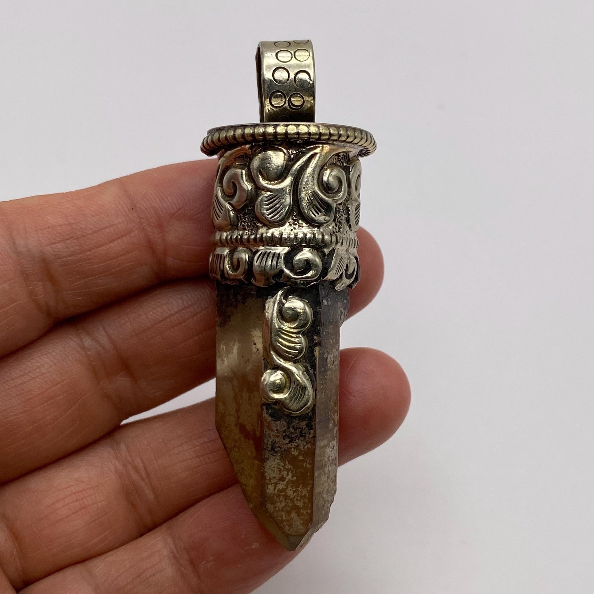 citrine point pendant, handcrafted,Tibetan silver,ethnic style,Nepalese