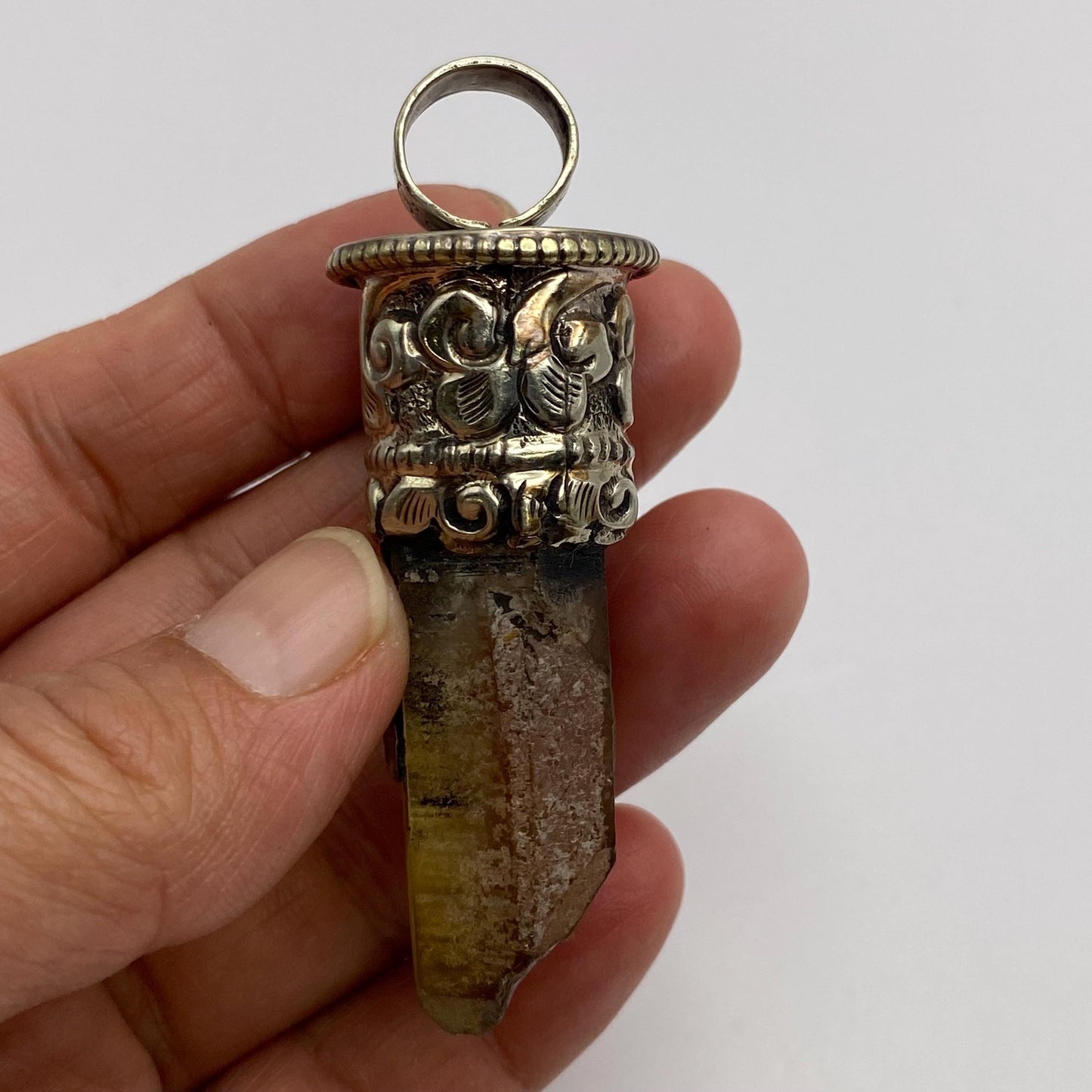 citrine point pendant, handcrafted,Tibetan silver,ethnic style,Nepalese
