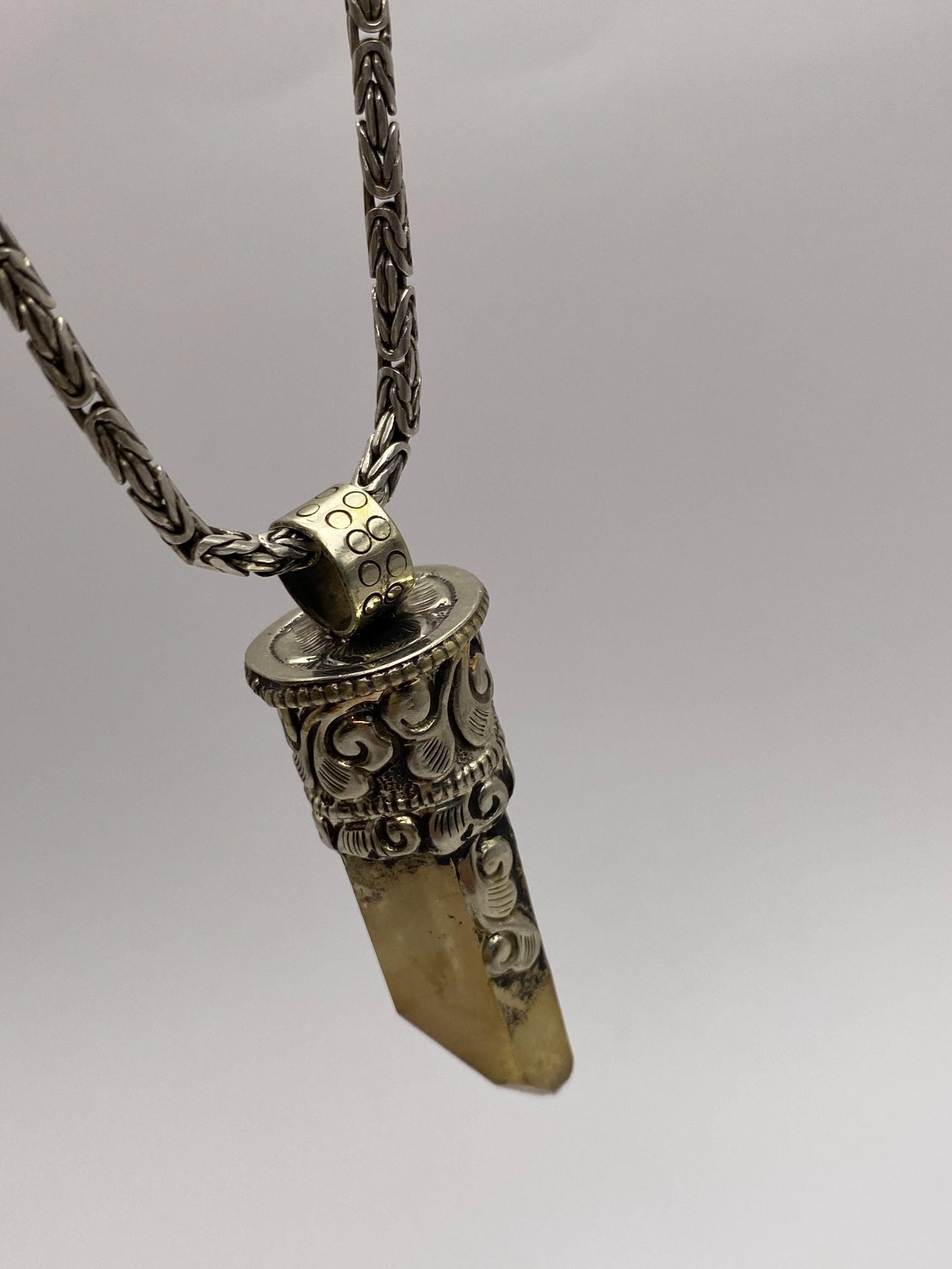 citrine point pendant, handcrafted,Tibetan silver,ethnic style,Nepalese