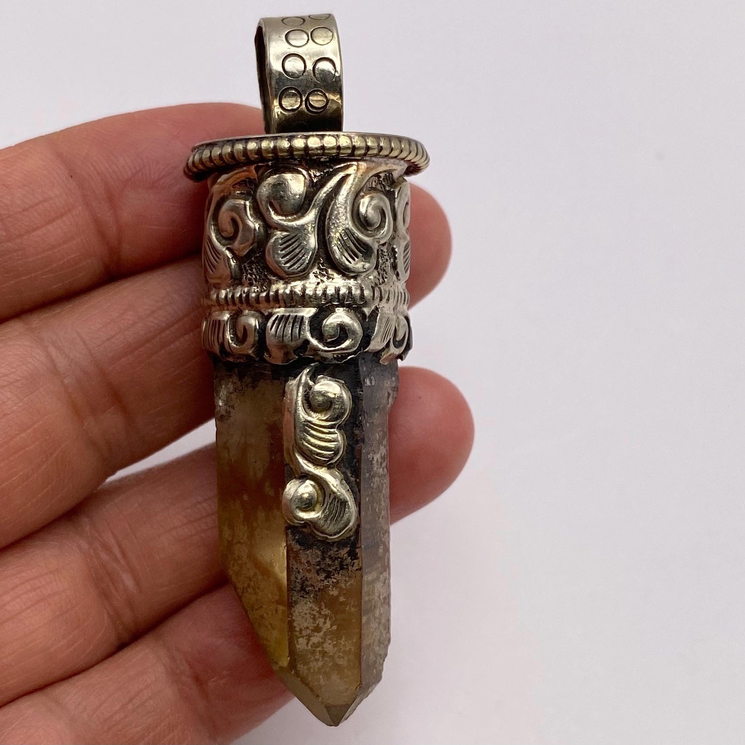 citrine point pendant, handcrafted,Tibetan silver,ethnic style,Nepalese