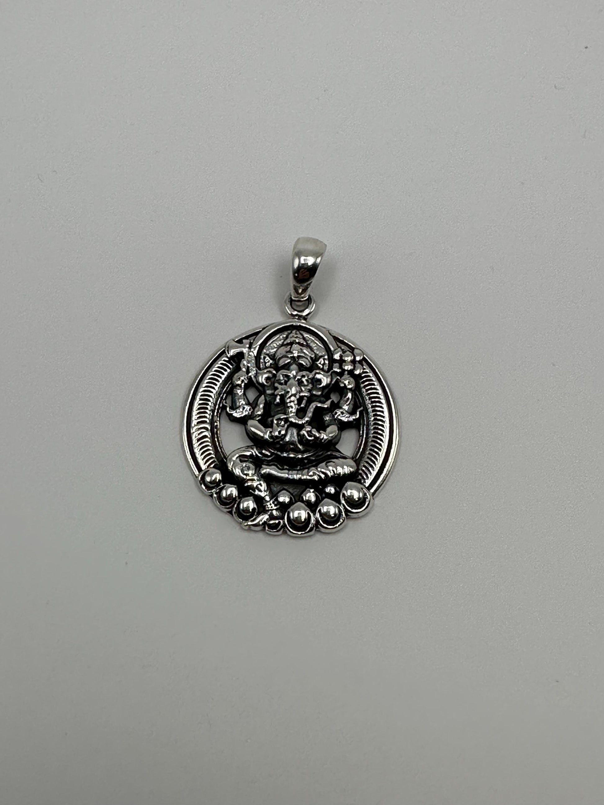 Sterling Silver Ganesh Pendant: Carved Amulet Charm