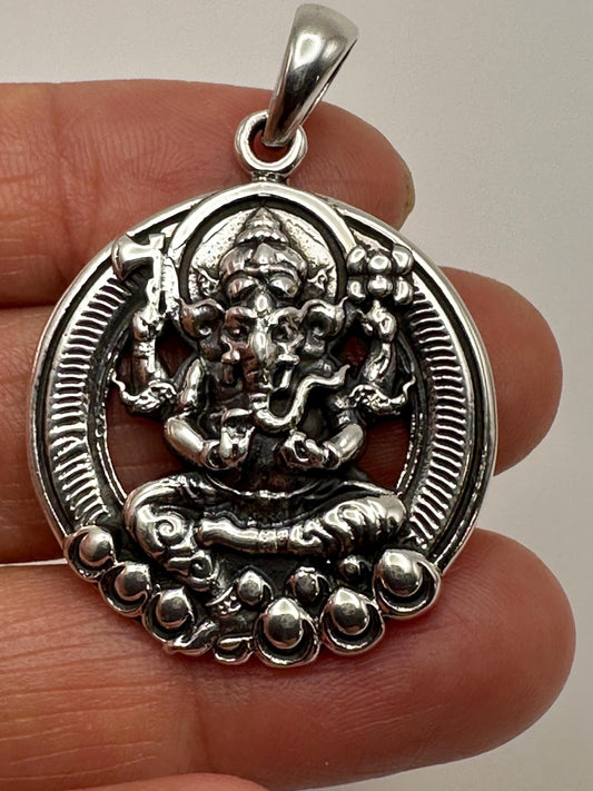 Sterling Silver Ganesh Pendant: Carved Amulet Charm
