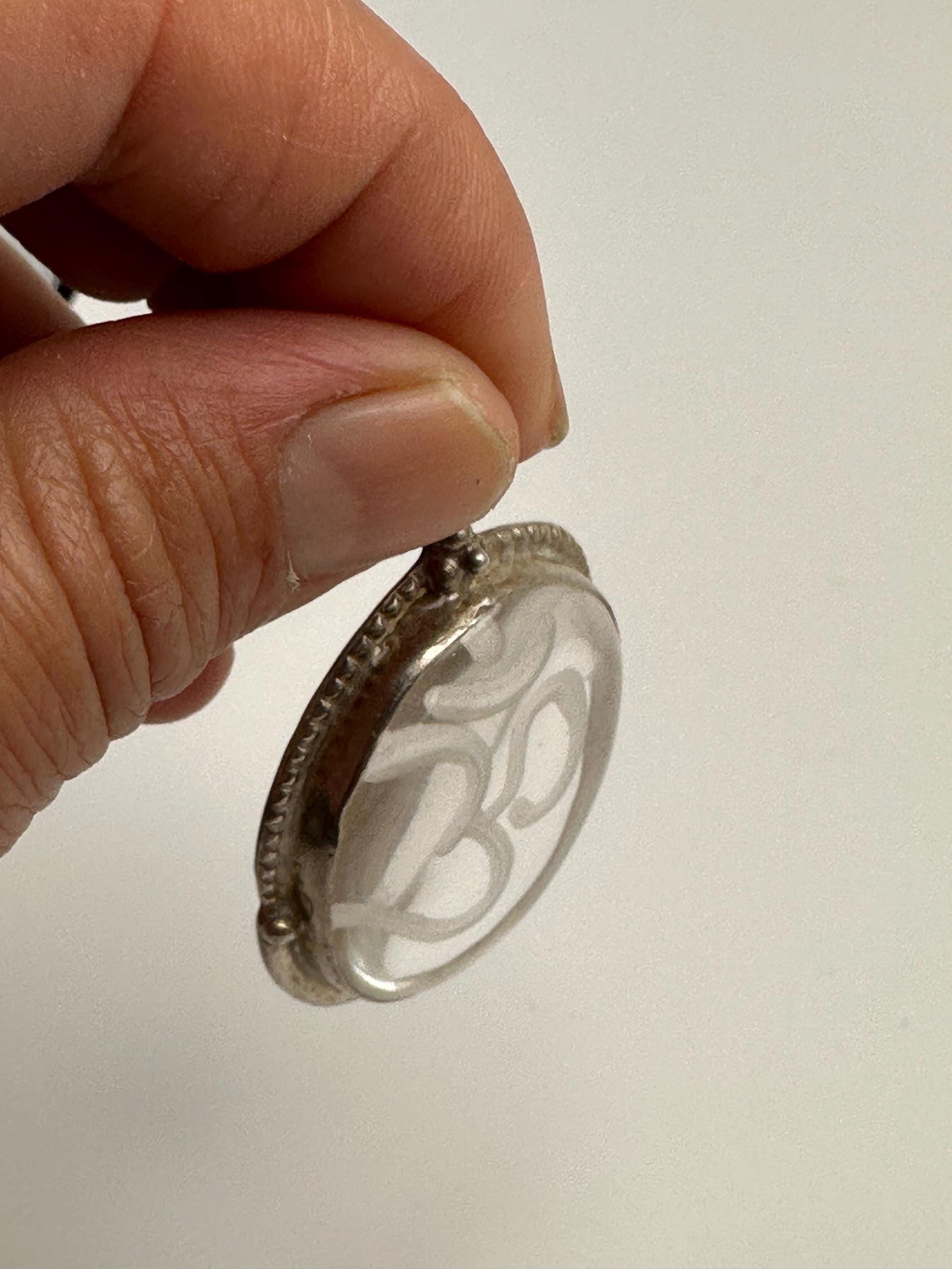 Om pendant,Quartz crystal,handcrafted,amulet, sterling silver,Nepalese