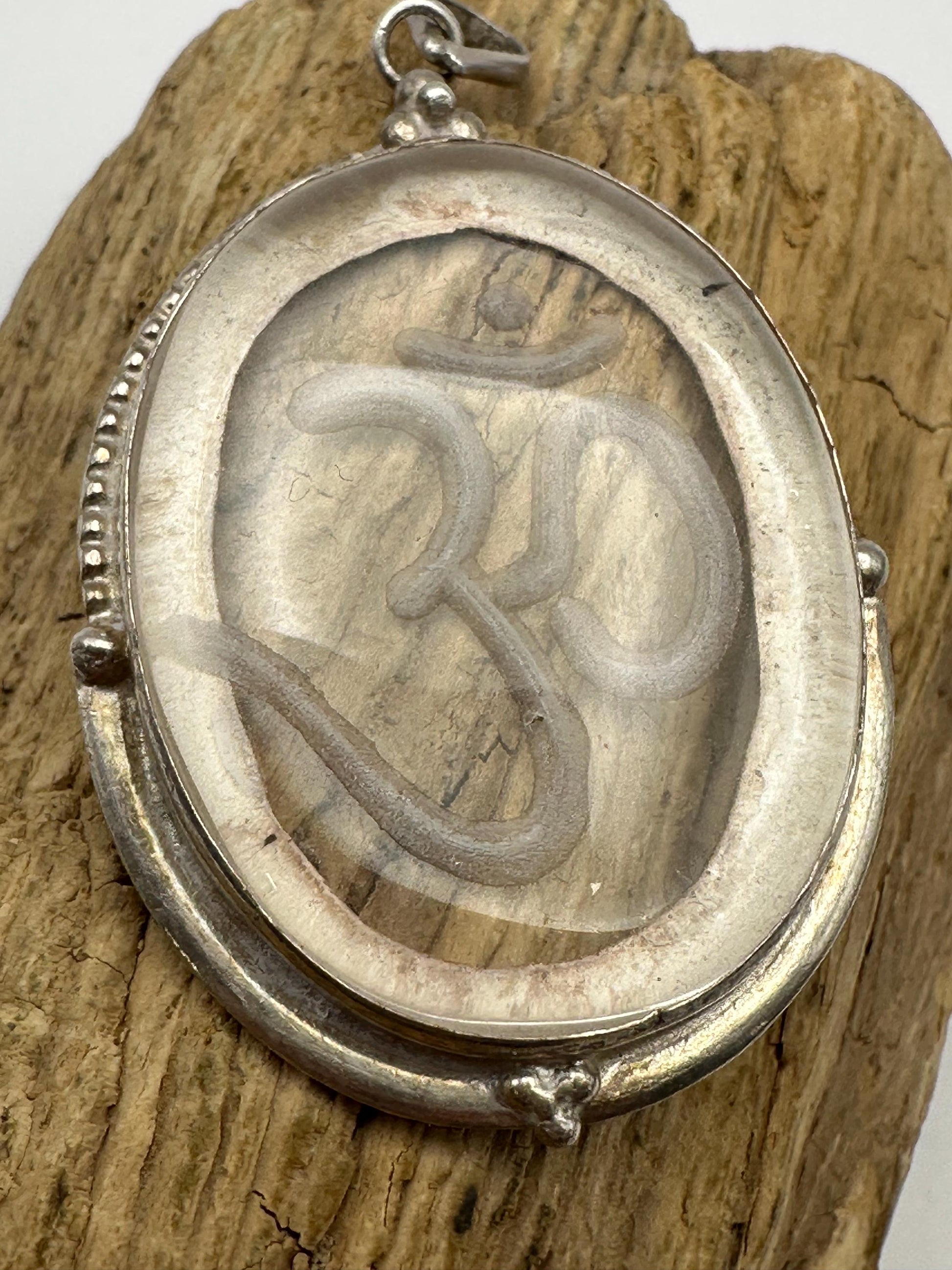 Om pendant,Quartz crystal,handcrafted,amulet, sterling silver,Nepalese