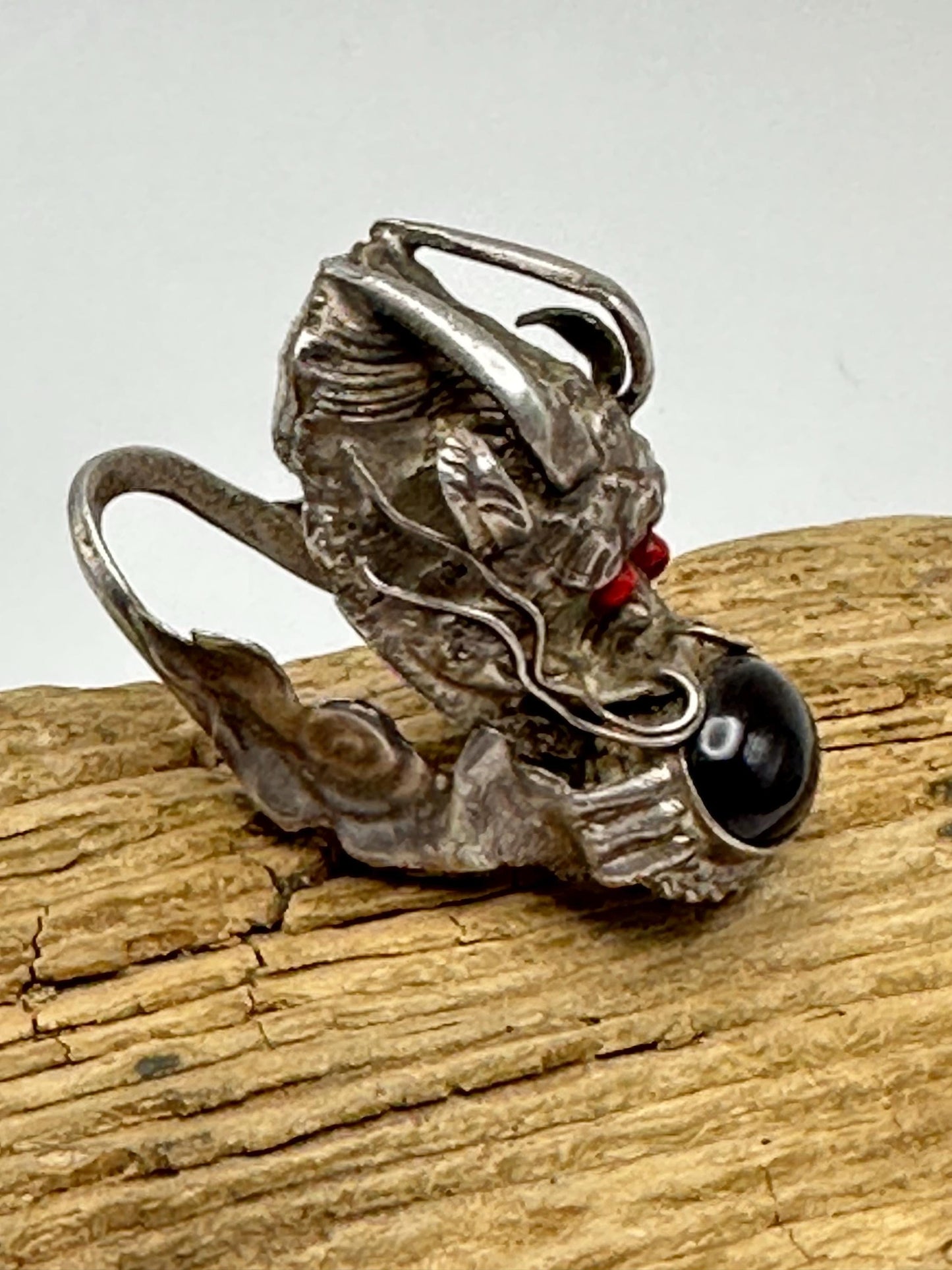 Dragon ring,sterling silver, handcrafted,black obsidian, ethnic style, adjustable ring,Himalayan,Nepalese