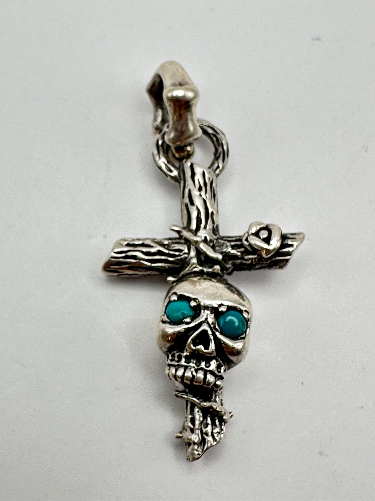 Sterling Silver Cross Skull Pendant: Gothic Turquoise Jewelry