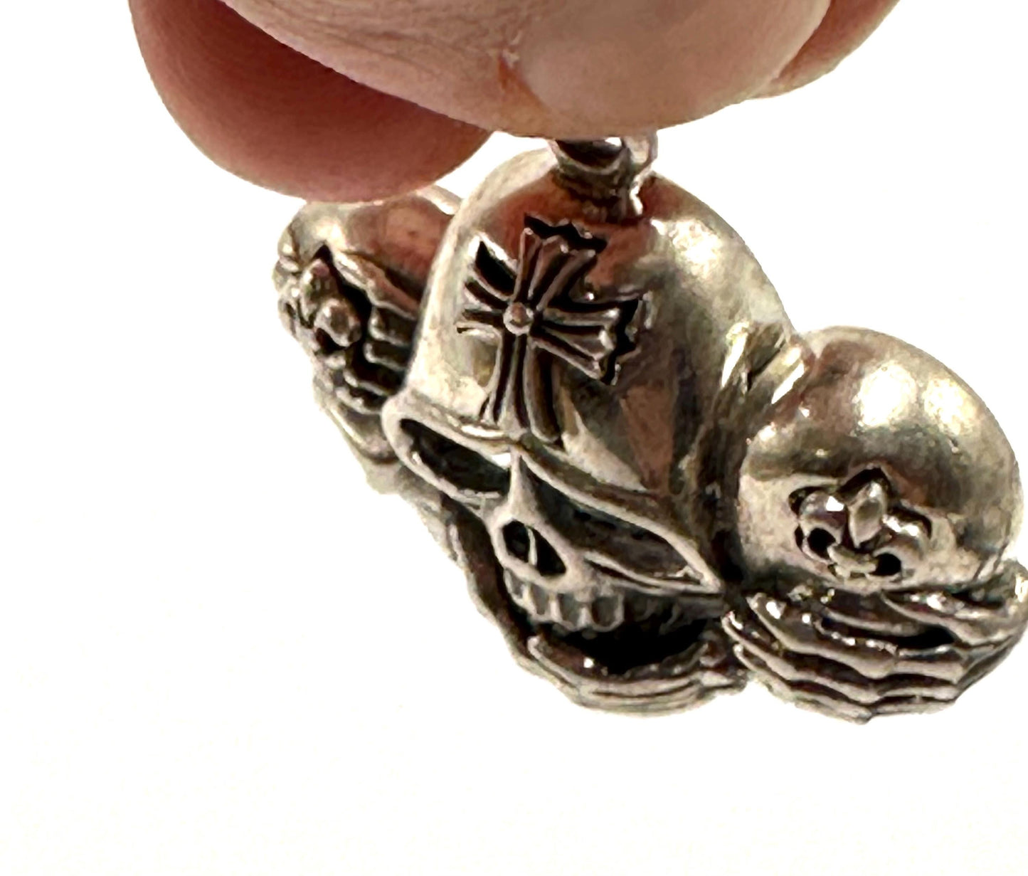 solid silver,three skull pendant,cross pendant ,sterling silver, do not see bad,do not listen bad,do not speak bad,symbol of power