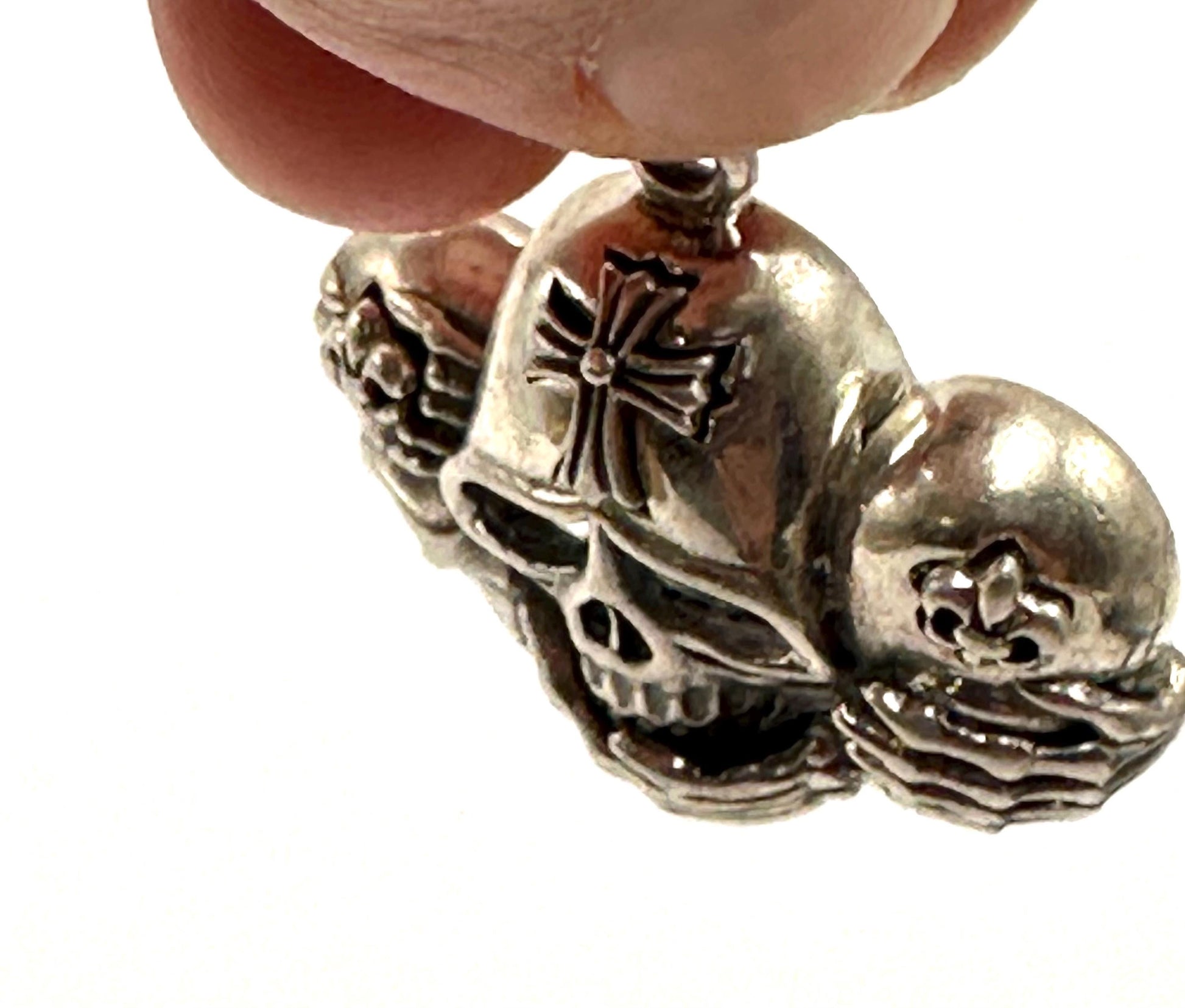 solid silver,three skull pendant,cross pendant ,sterling silver, do not see bad,do not listen bad,do not speak bad,symbol of power