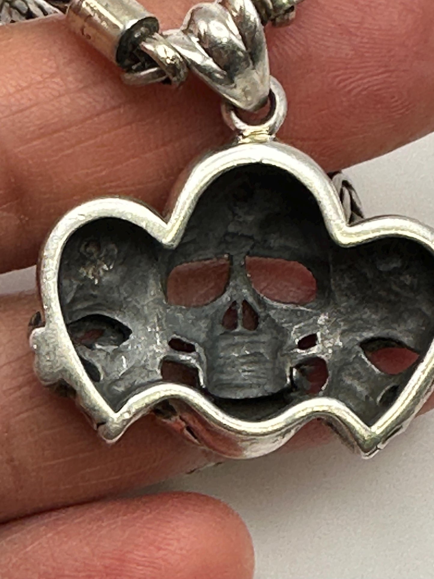 solid silver,three skull pendant,cross pendant ,sterling silver, do not see bad,do not listen bad,do not speak bad,symbol of power