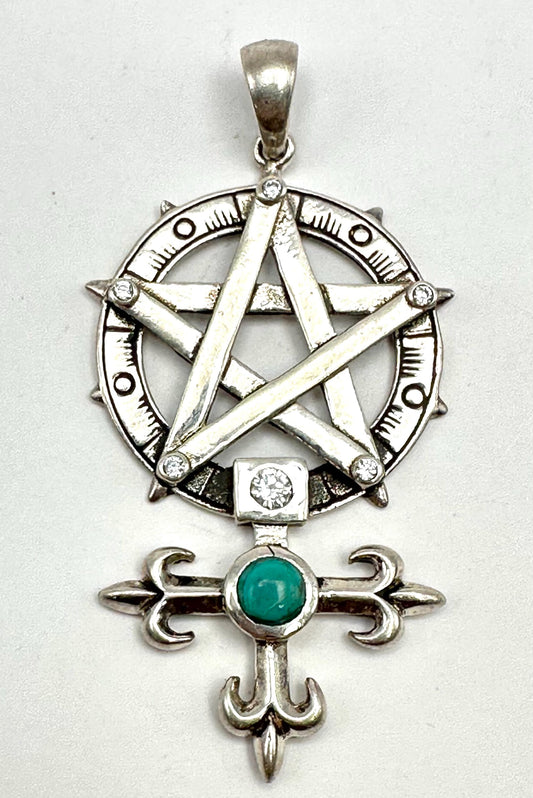 sterling silver, pentagram,cross,gem stone,turquoise