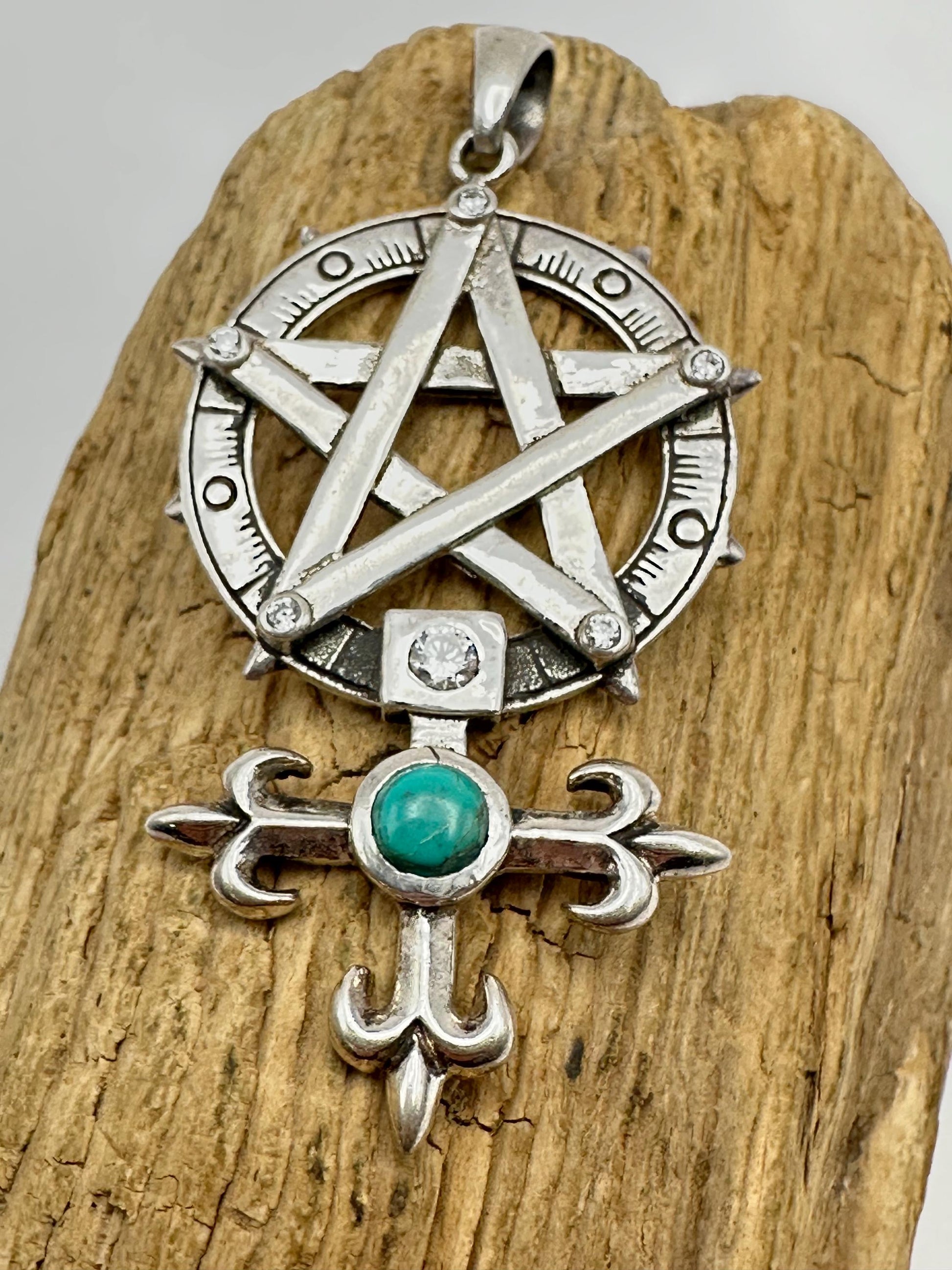 sterling silver, pentagram,cross,gem stone,turquoise