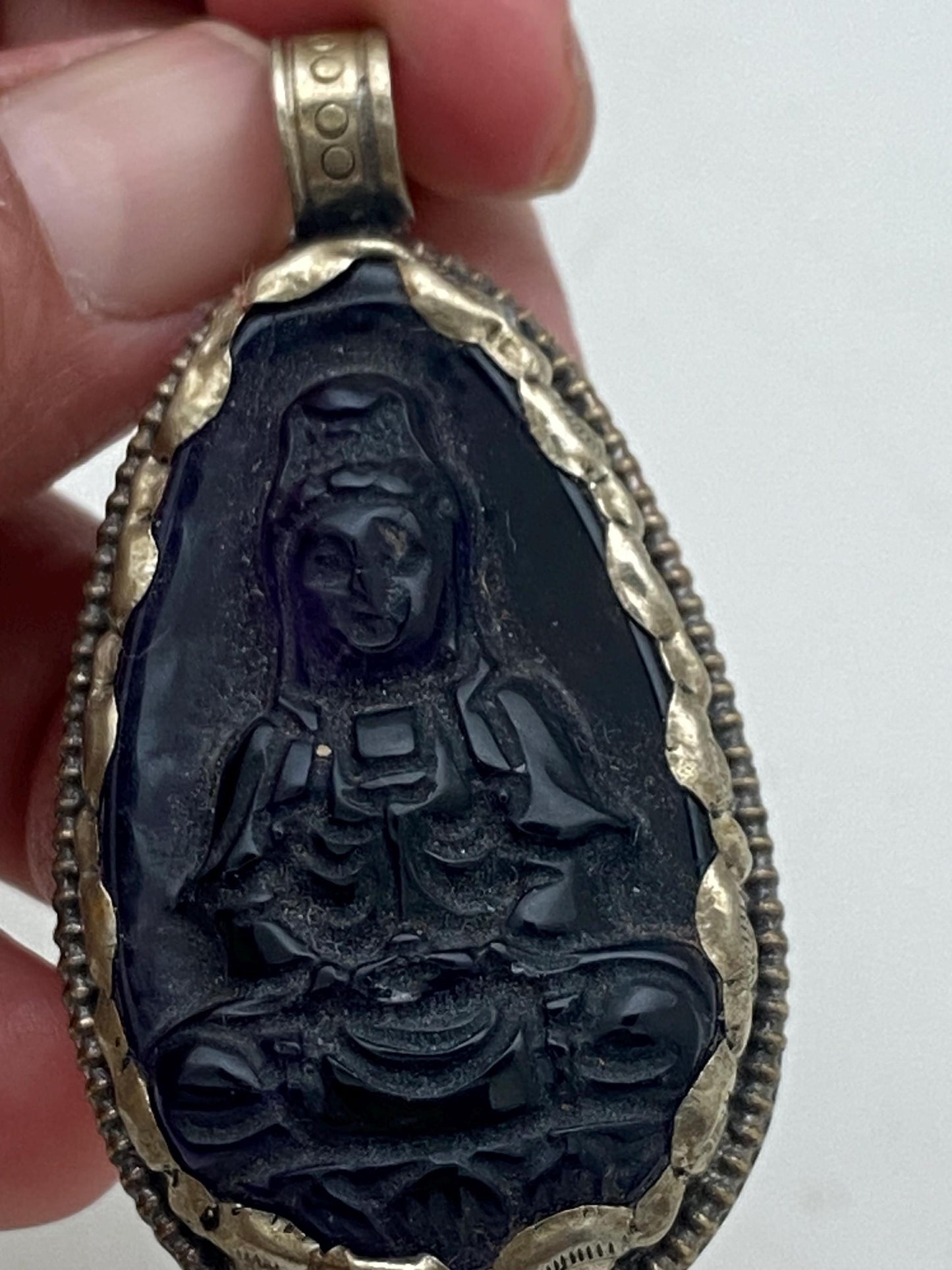 Amethyst Kwan Yin Pendant: Handcrafted Tibetan Silver, Nepalese