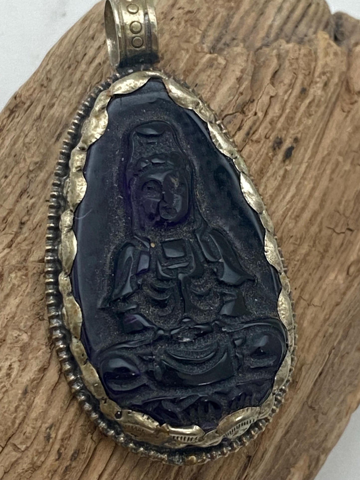 Amethyst Kwan Yin Pendant: Handcrafted Tibetan Silver, Nepalese