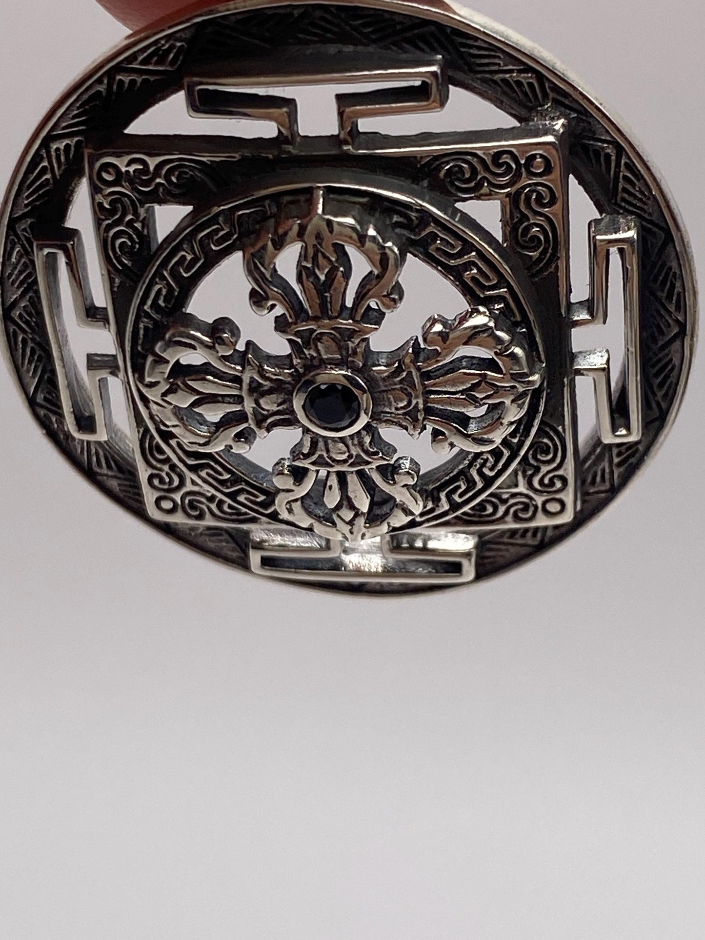 Dorje pendant,Double Dorje ,mandala,Black onyx, handcrafted,sterling silver,Nepalese