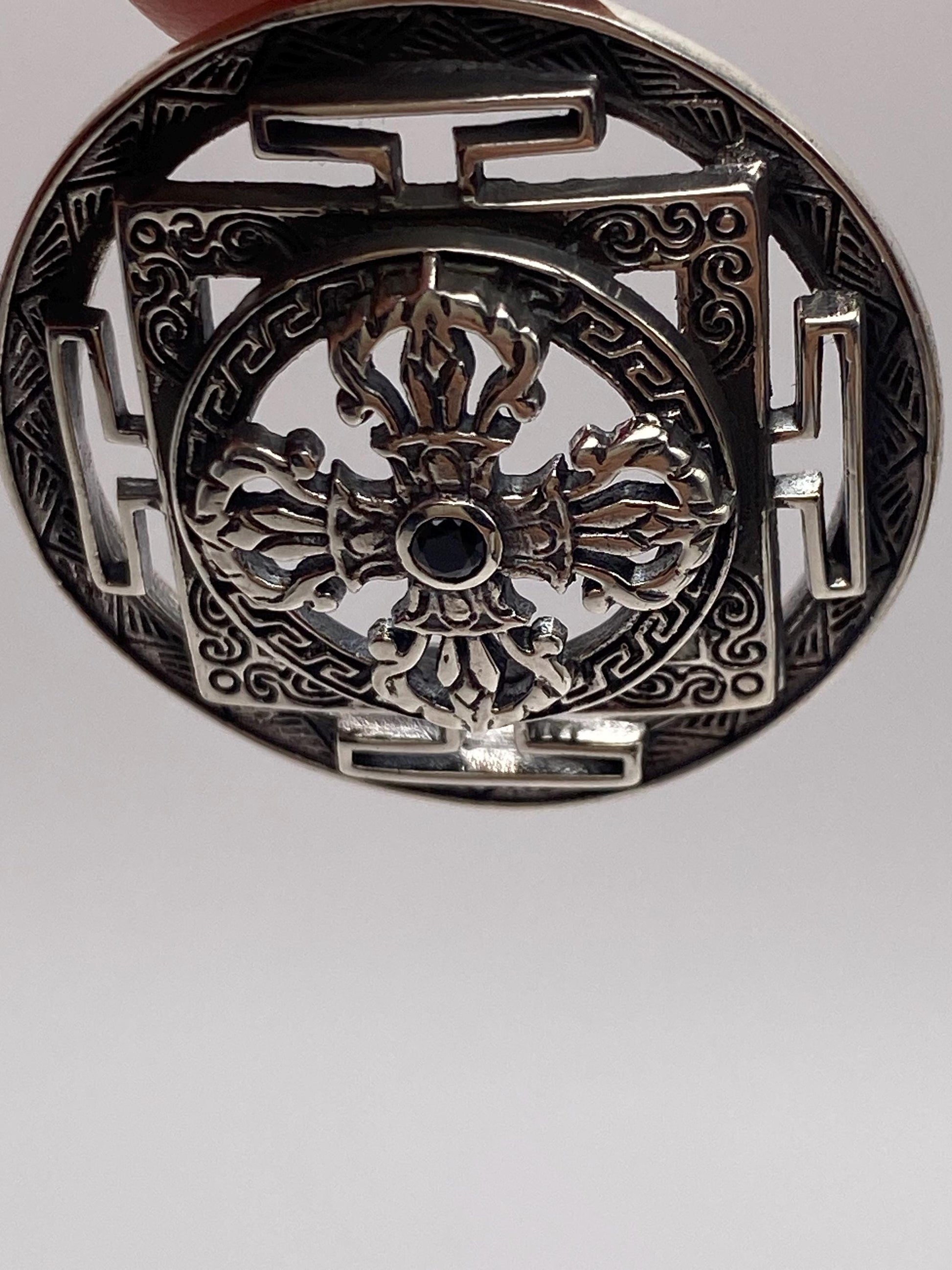 Dorje pendant,Double Dorje ,mandala,Black onyx, handcrafted,sterling silver,Nepalese