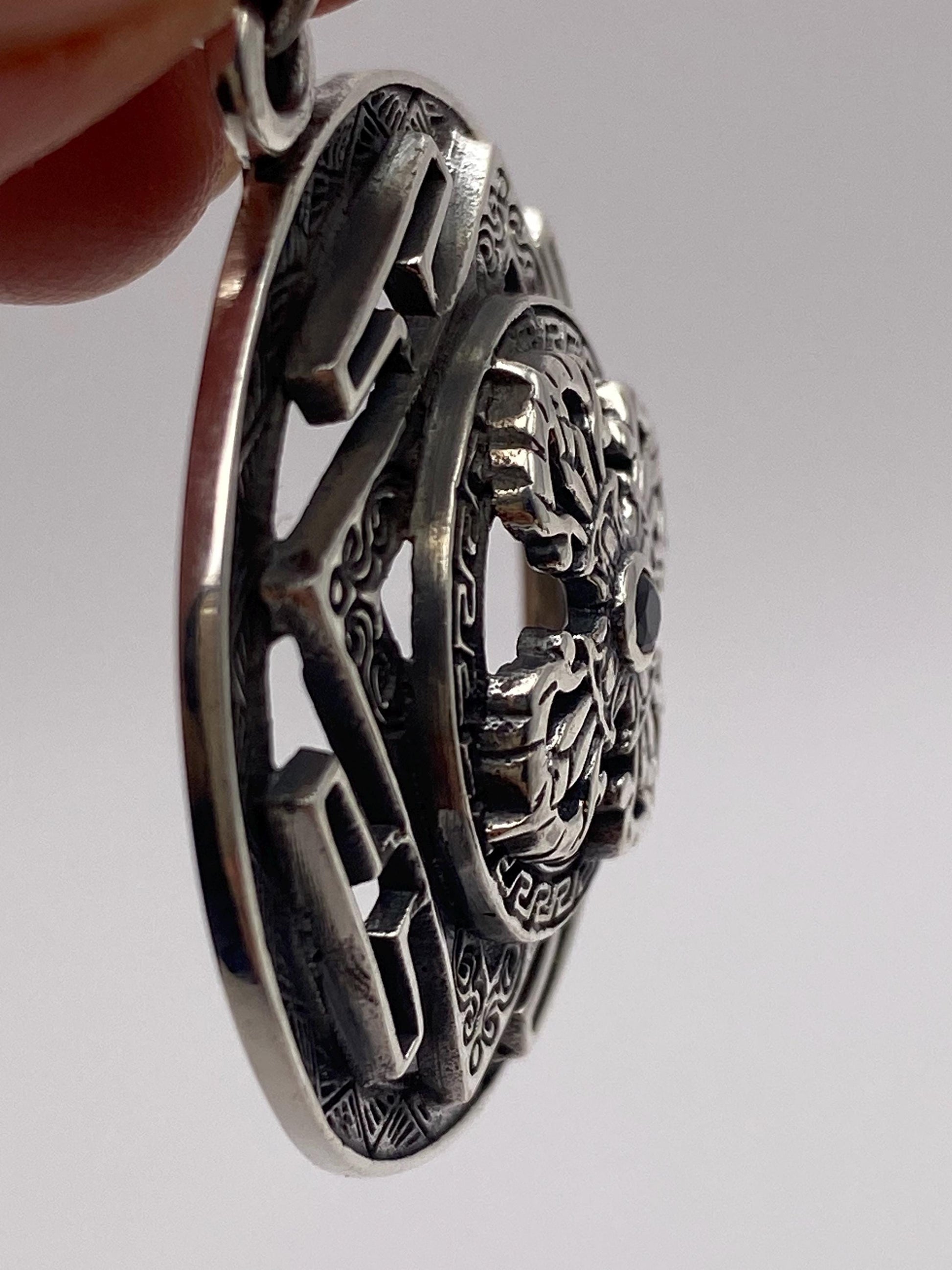 Dorje pendant,Double Dorje ,mandala,Black onyx, handcrafted,sterling silver,Nepalese