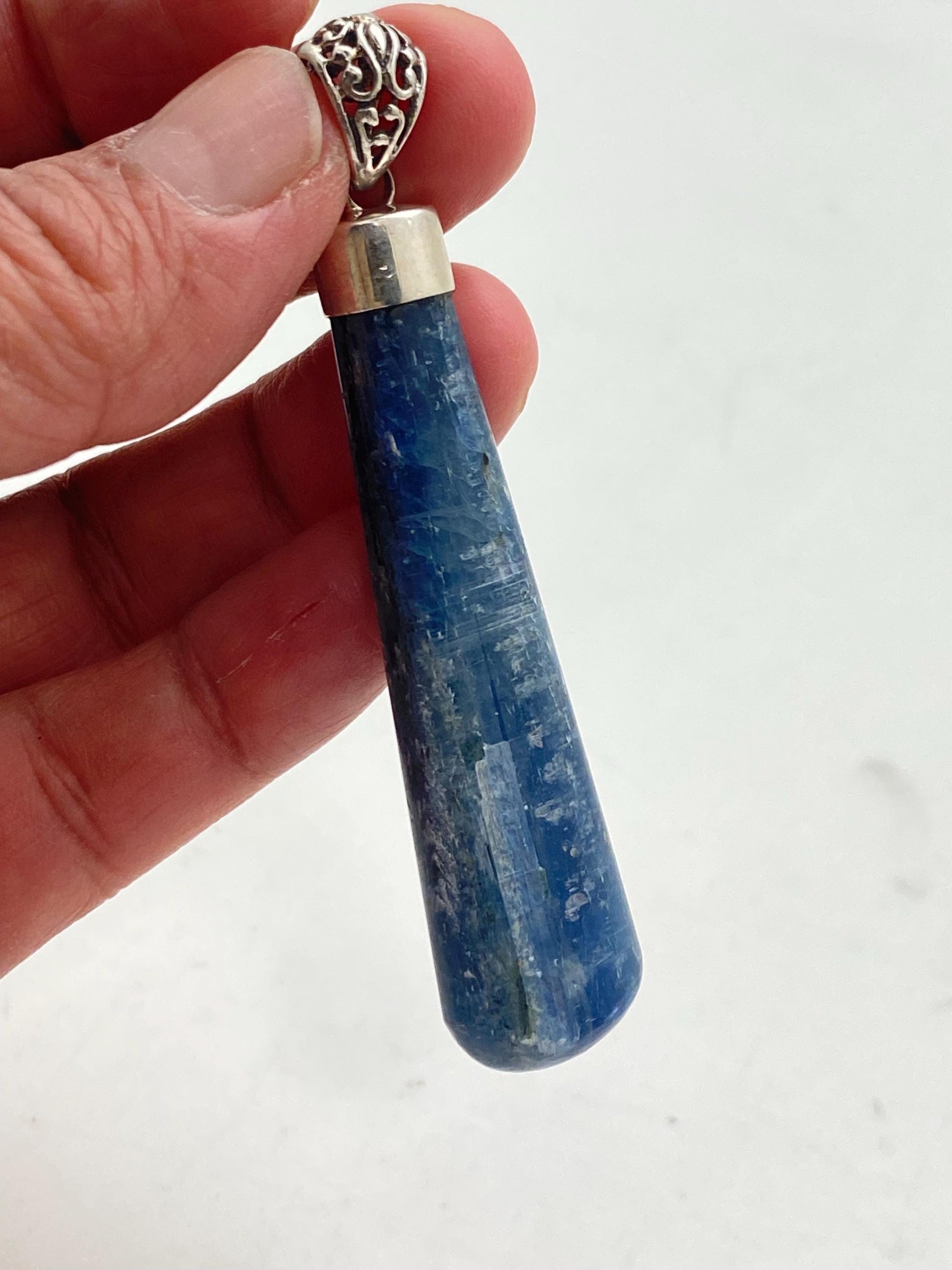 kyanite pendant, handcrafted, sterling silver,Nepalese,kynite carved