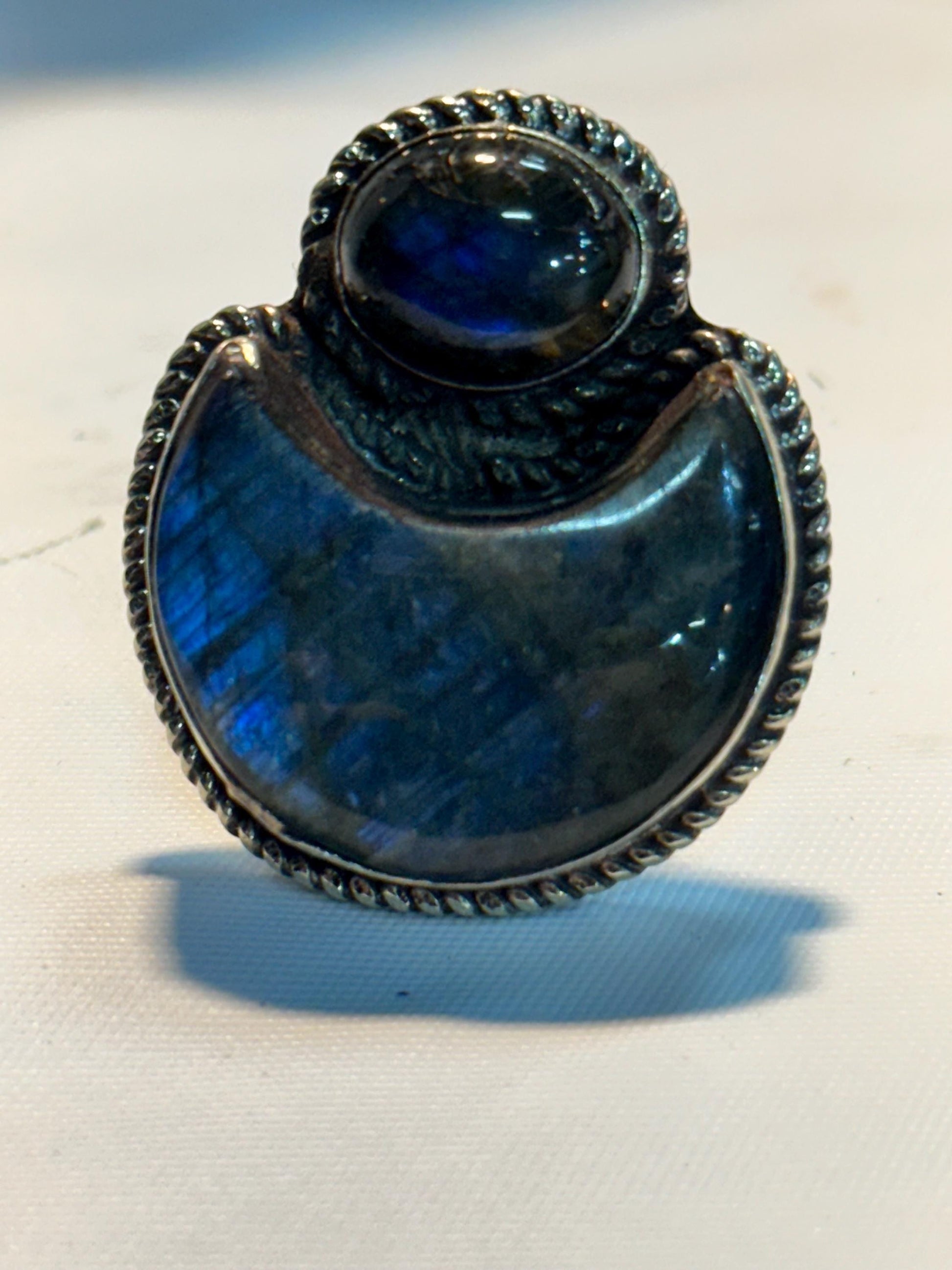 Labradorite ring,half moon ring,set with labradorite Tibetan silver ,adjustable , handcrafted,ethnic style Nepalese