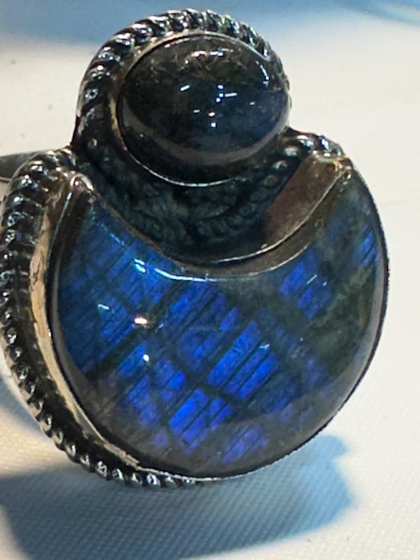 Labradorite ring,half moon ring,set with labradorite Tibetan silver ,adjustable , handcrafted,ethnic style Nepalese