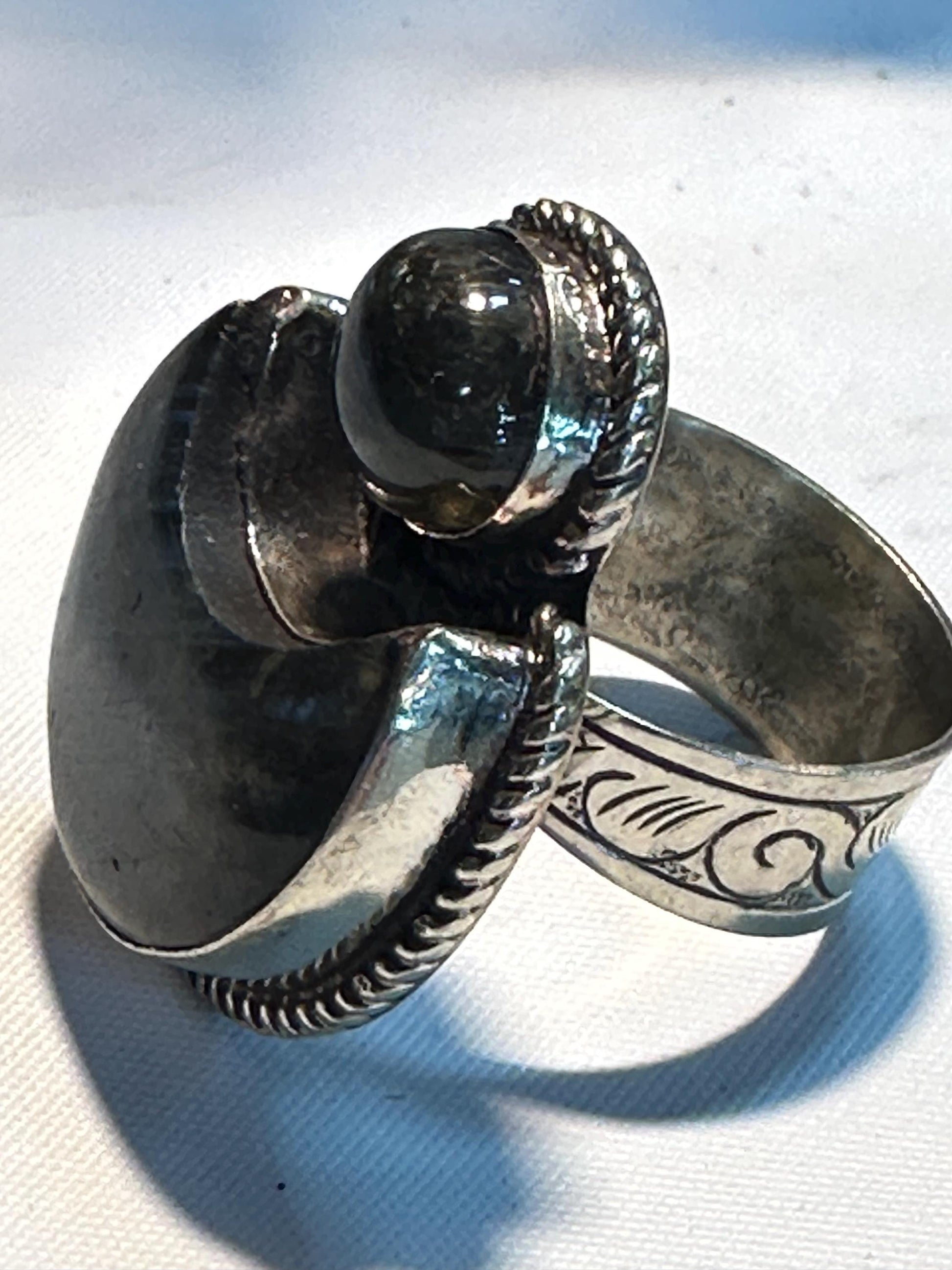 Labradorite ring,half moon ring,set with labradorite Tibetan silver ,adjustable , handcrafted,ethnic style Nepalese