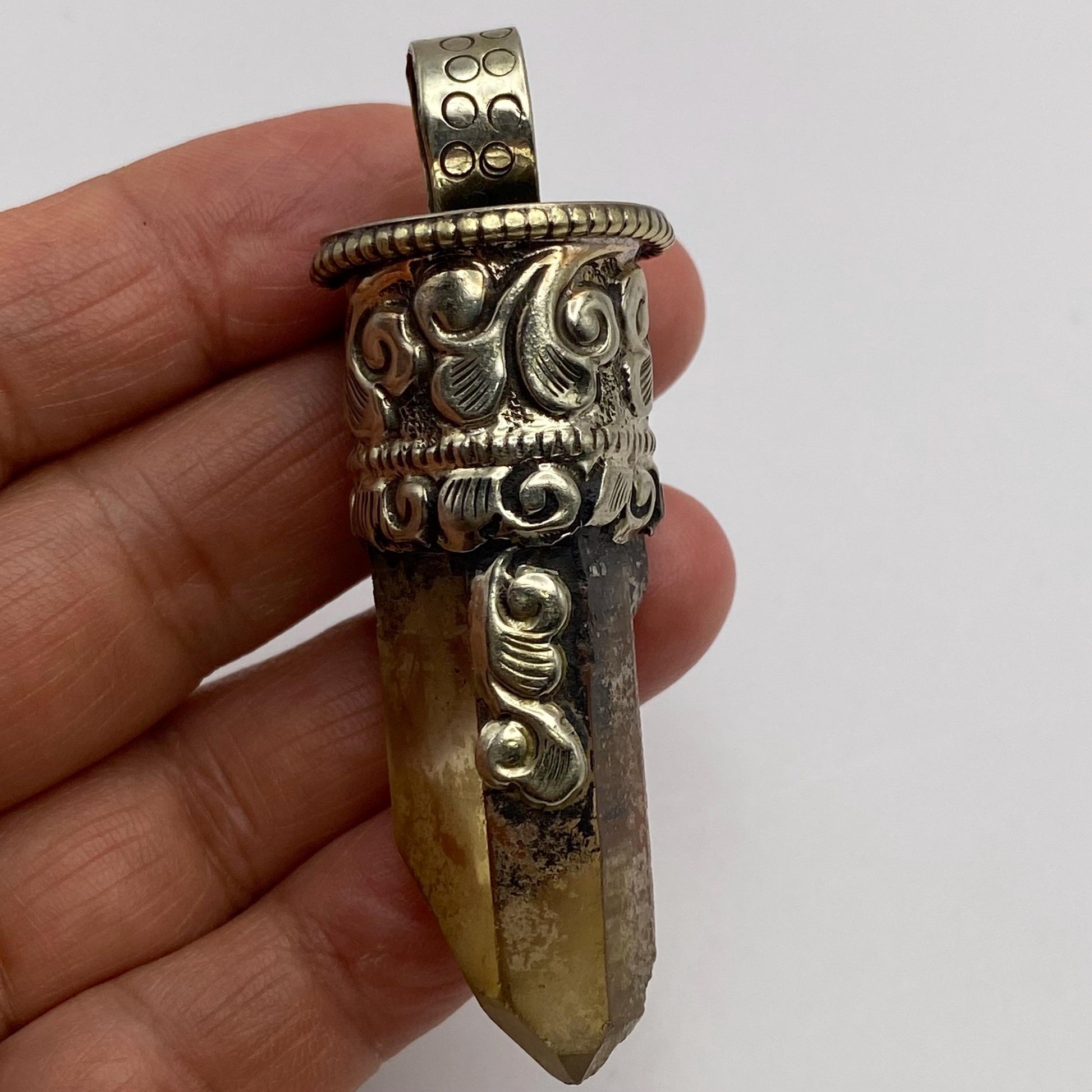 citrine point pendant, handcrafted,Tibetan silver,ethnic style,Nepalese