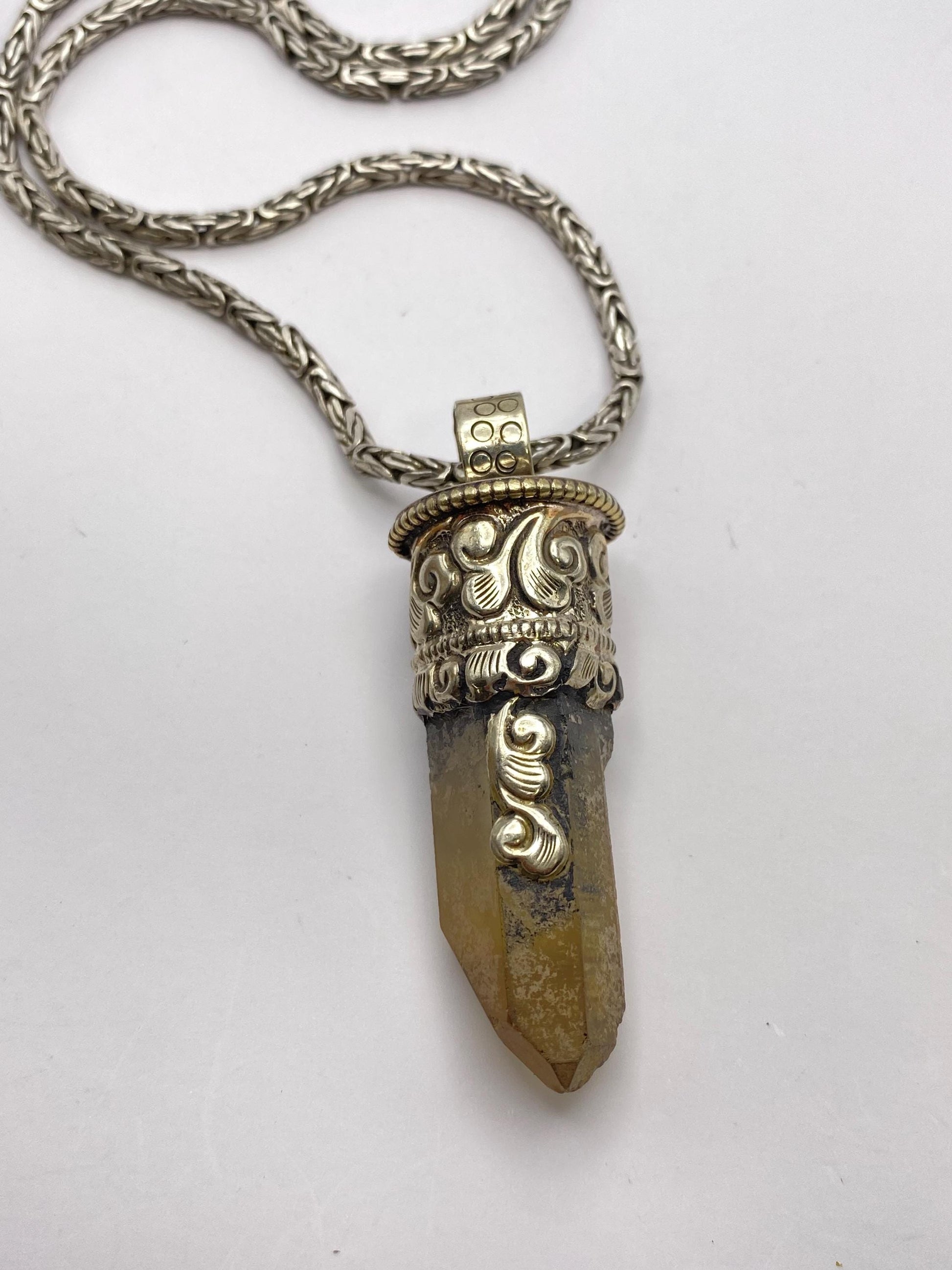 citrine point pendant, handcrafted,Tibetan silver,ethnic style,Nepalese