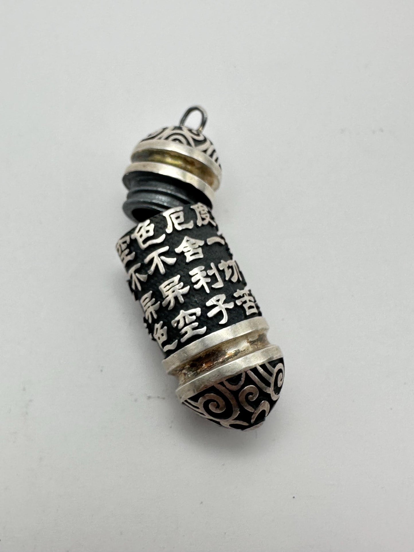 Prayer box, sterling silver, cylindrical box,Amulet,Tibetan Goodluck charm,Buddhist mantra,