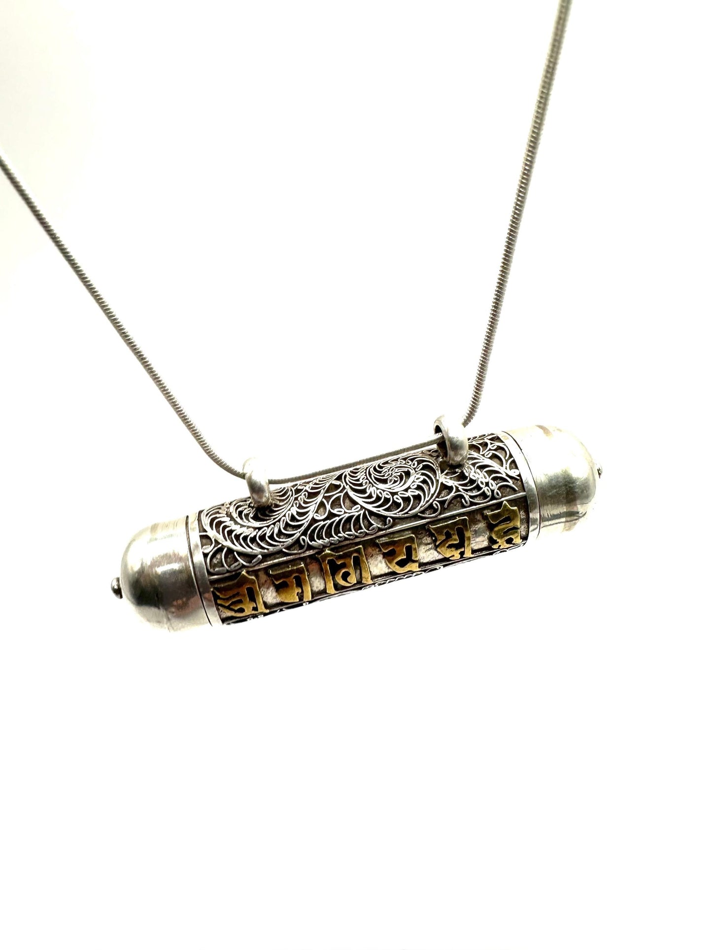 Sterling Silver Ghau Prayer Box Locket: Engraved Buddhist Mantra