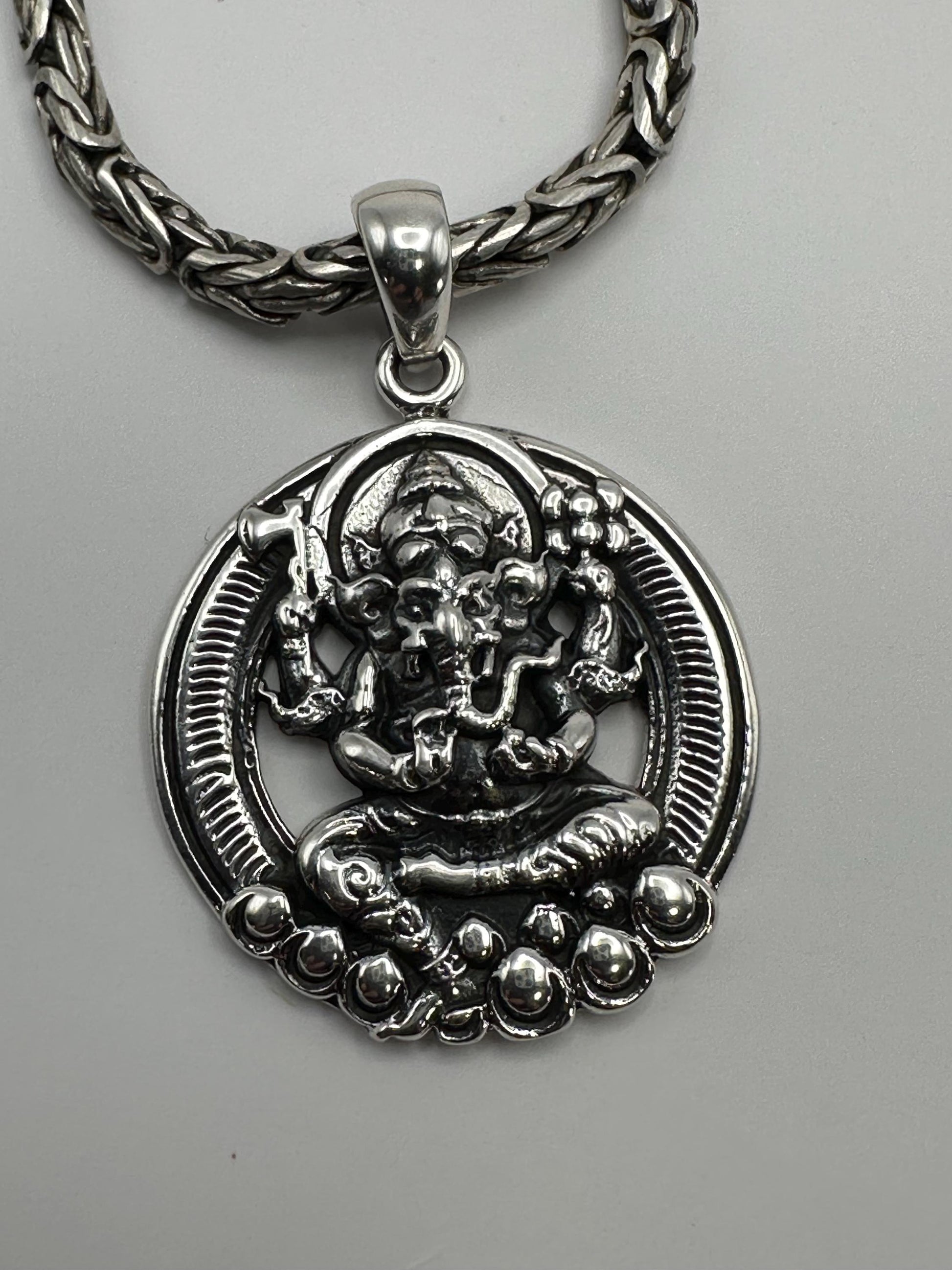 Sterling Silver Ganesh Pendant: Carved Amulet Charm