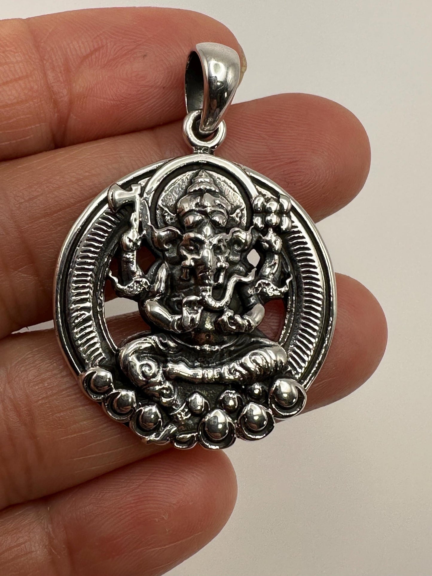 Sterling Silver Ganesh Pendant: Carved Amulet Charm
