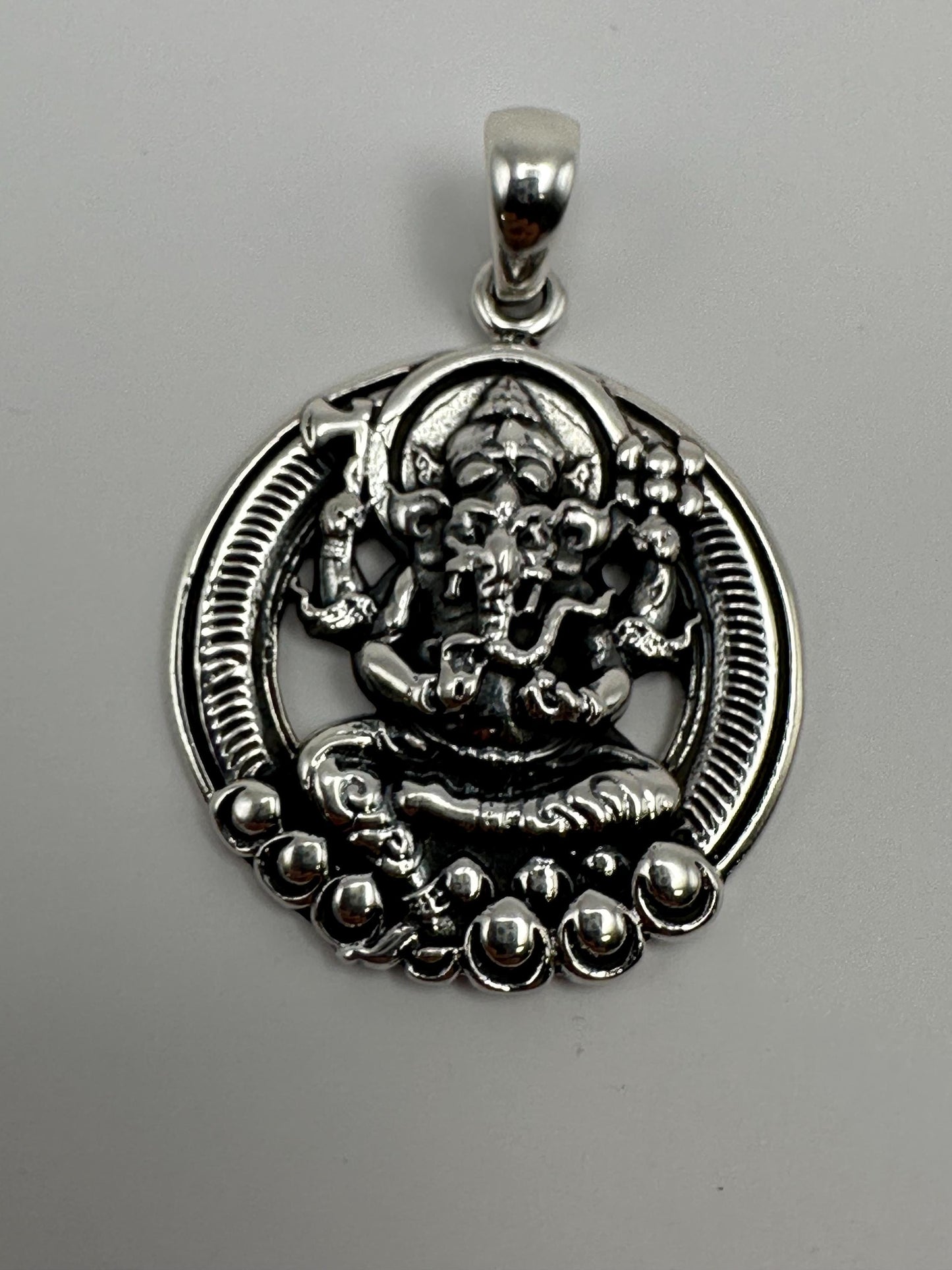 Sterling Silver Ganesh Pendant: Carved Amulet Charm