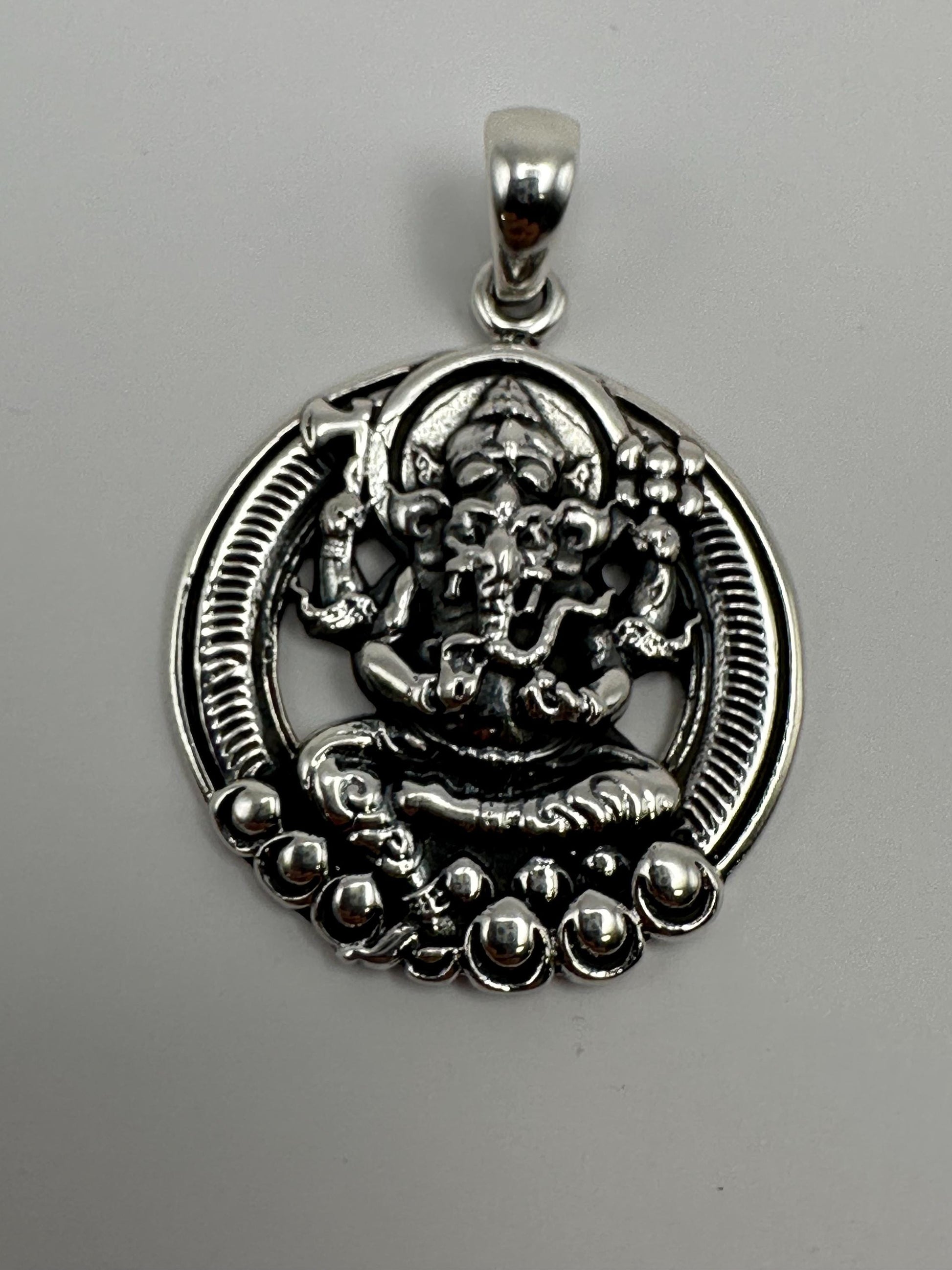 Sterling Silver Ganesh Pendant: Carved Amulet Charm