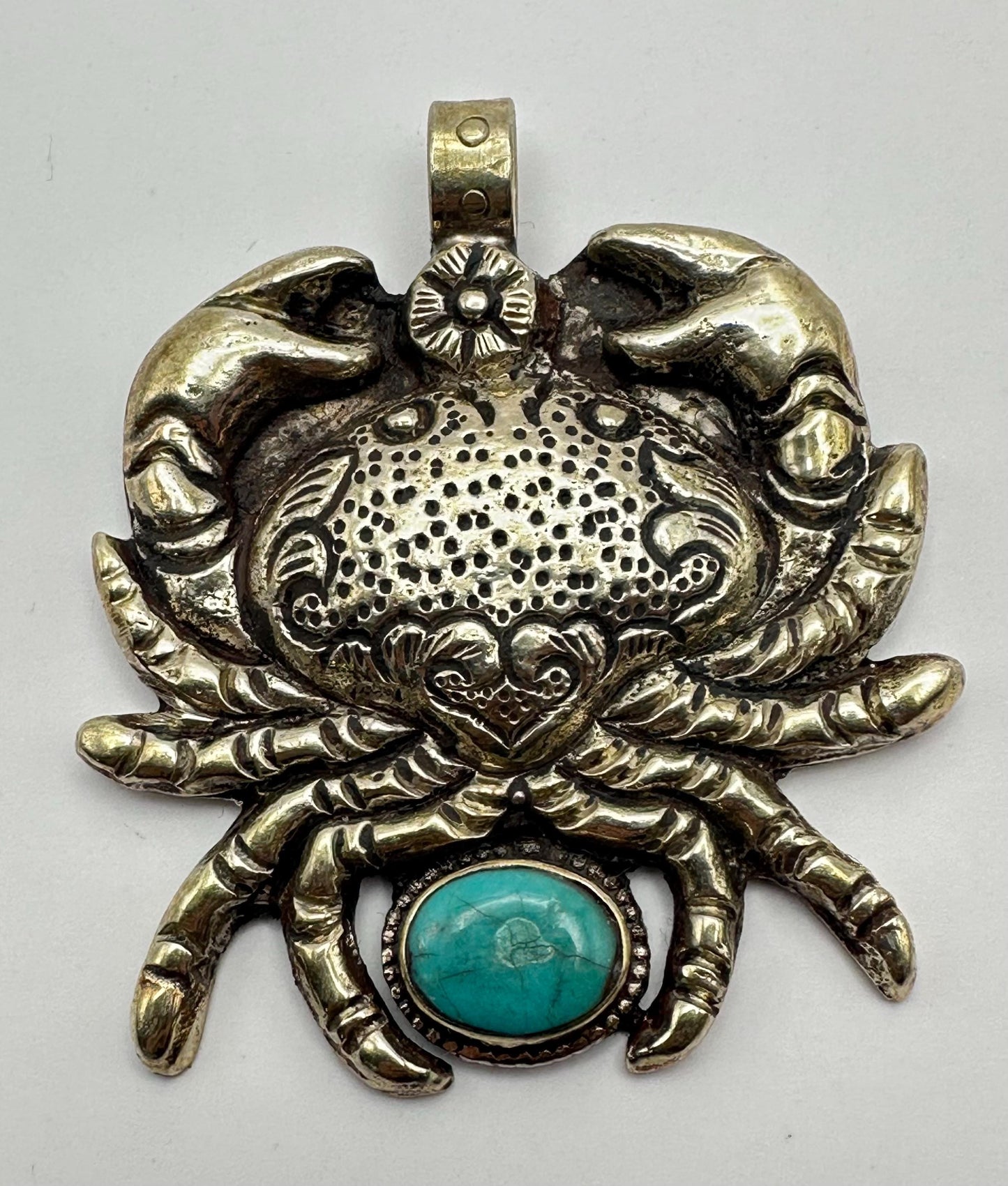 crab pendant, handcrafted, Tibetan silver,Turquoise pendant,Nepalese