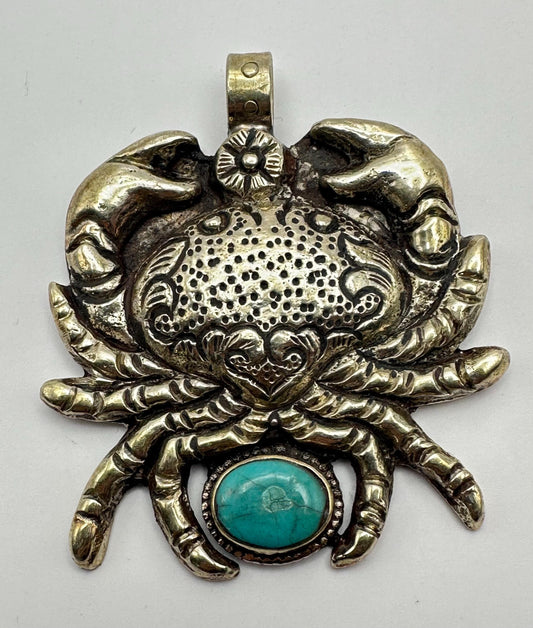 crab pendant, handcrafted, Tibetan silver,Turquoise pendant,Nepalese
