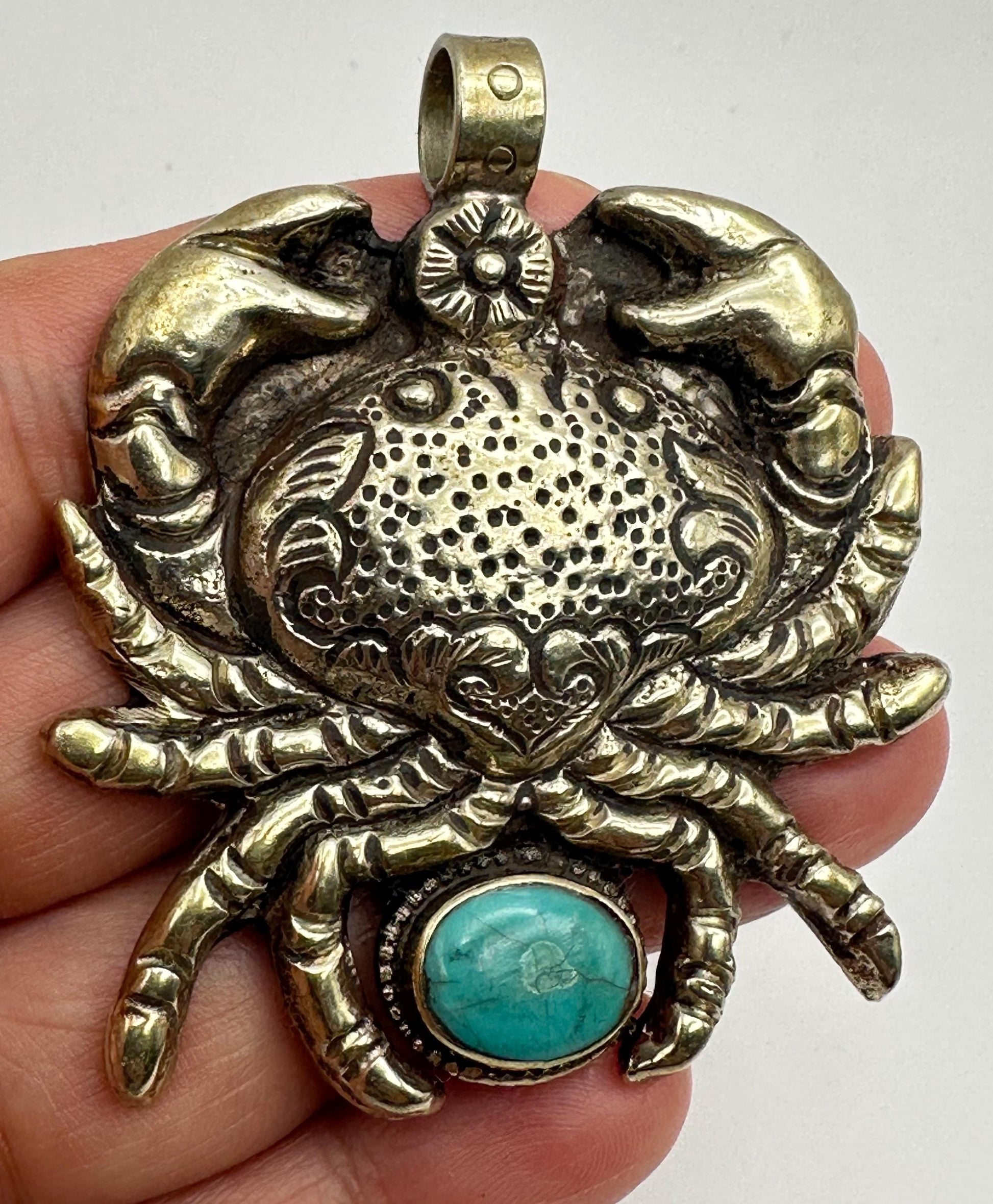 crab pendant, handcrafted, Tibetan silver,Turquoise pendant,Nepalese