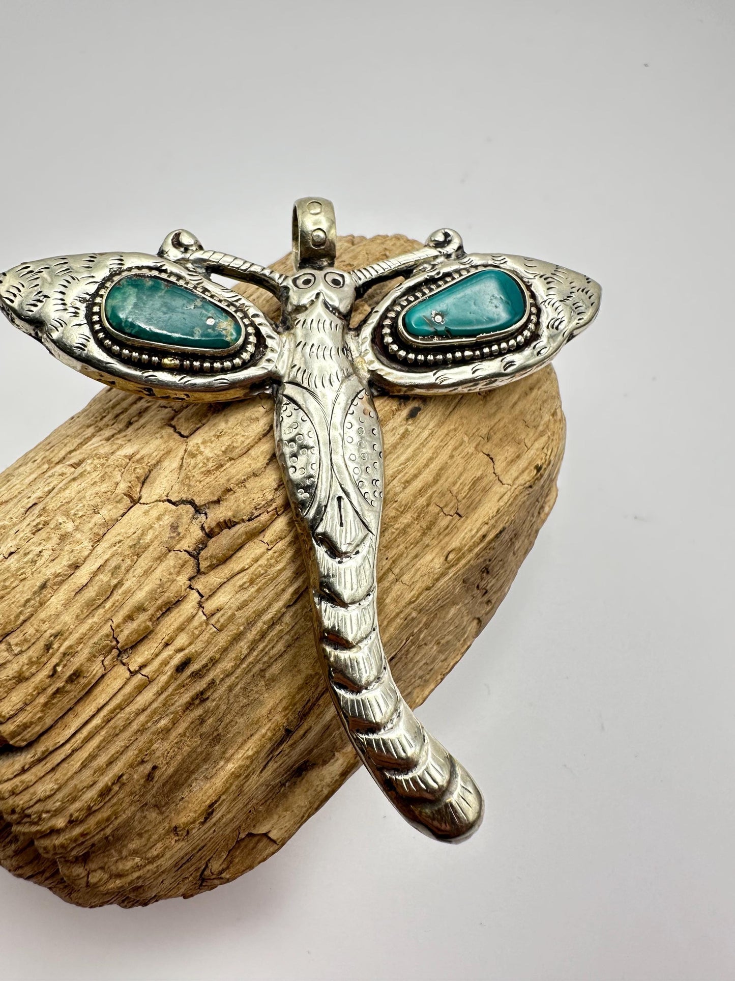 Dragonfly pendant,Tibetan silver,Turquoise, handcrafted,Bug pendant,Nepalese