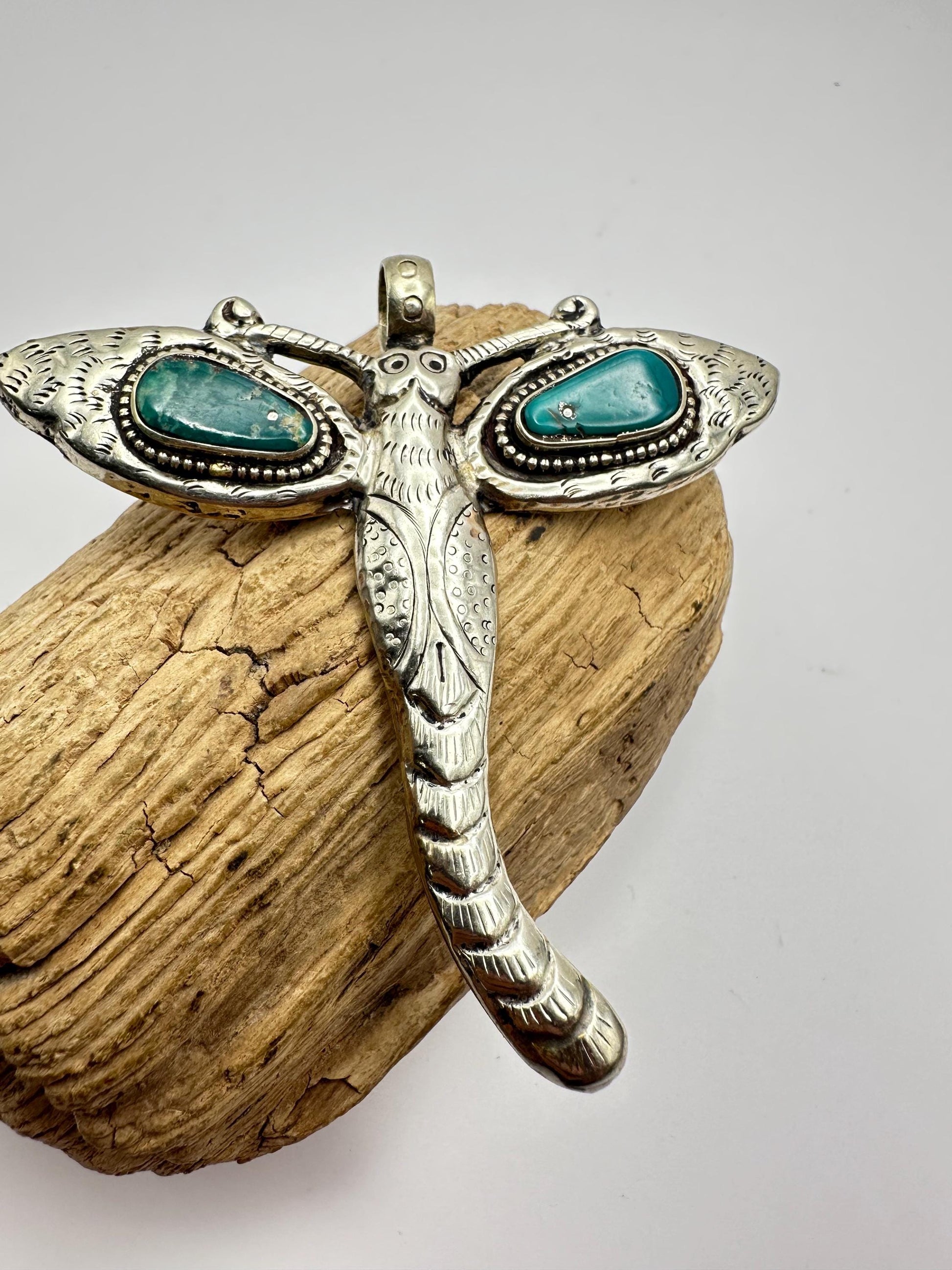 Dragonfly pendant,Tibetan silver,Turquoise, handcrafted,Bug pendant,Nepalese