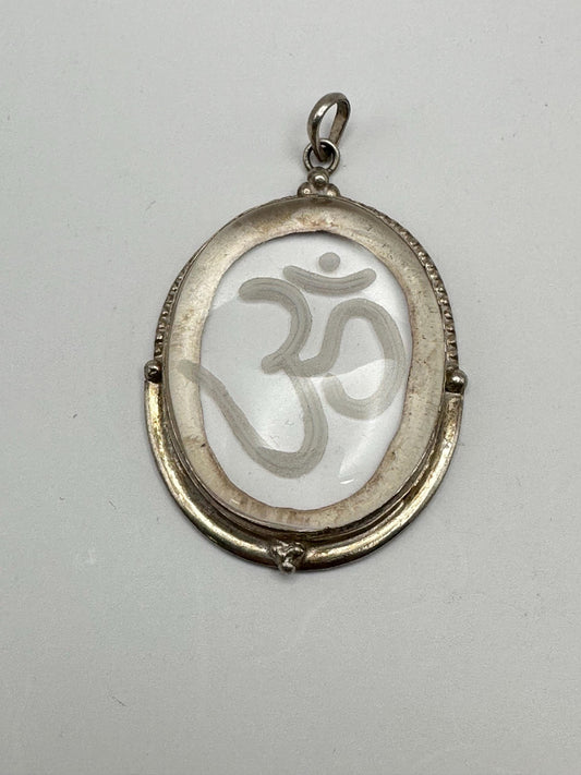 Om pendant,Quartz crystal,handcrafted,amulet, sterling silver,Nepalese