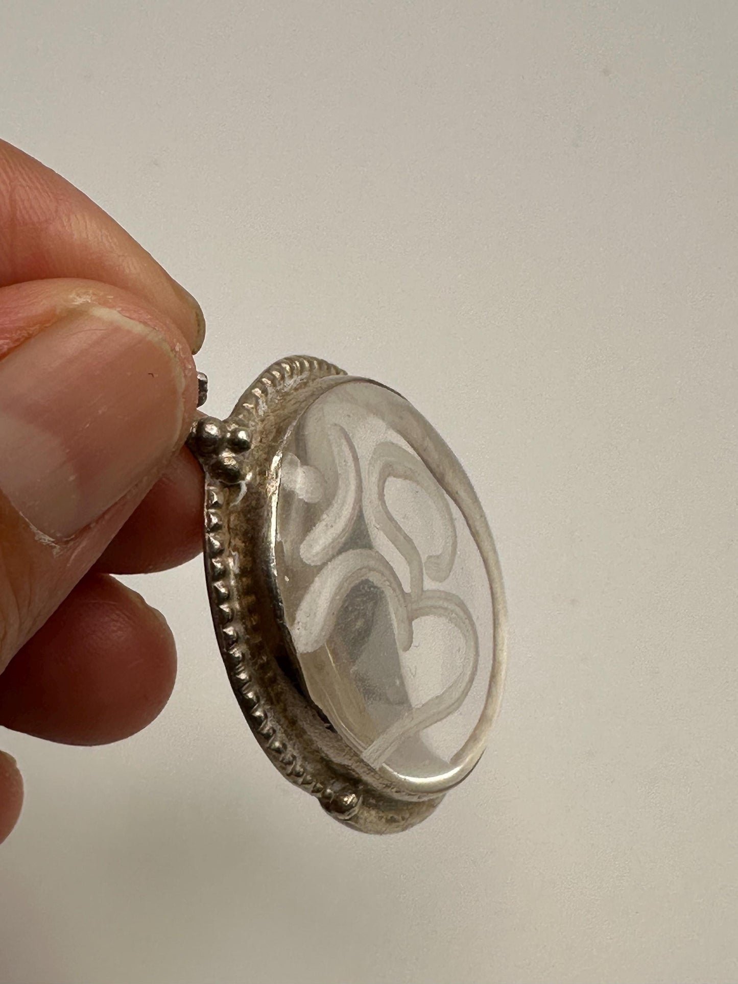 Om pendant,Quartz crystal,handcrafted,amulet, sterling silver,Nepalese