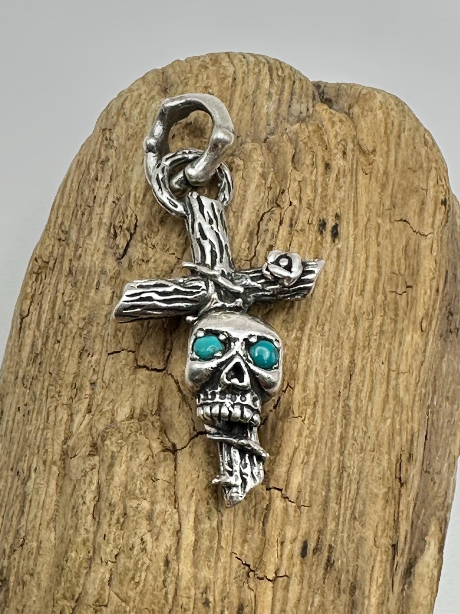 Sterling Silver Cross Skull Pendant: Gothic Turquoise Jewelry