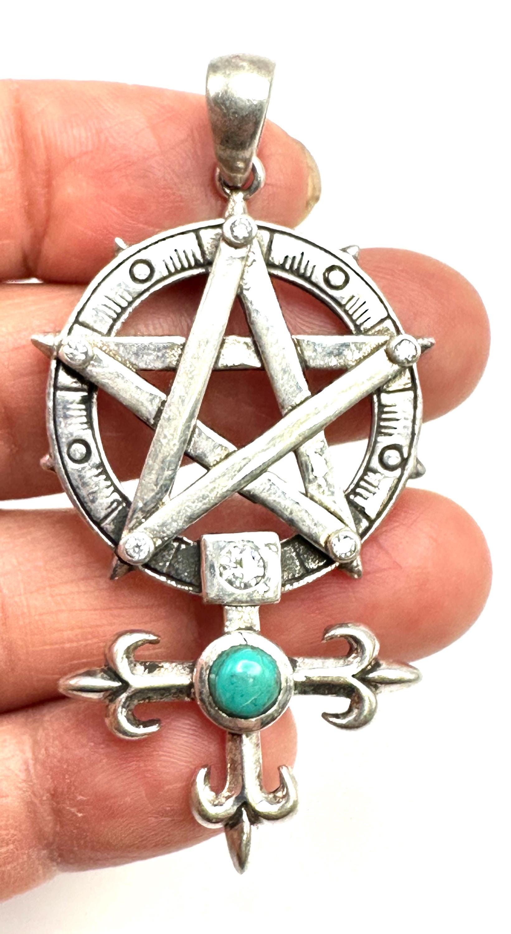 sterling silver, pentagram,cross,gem stone,turquoise
