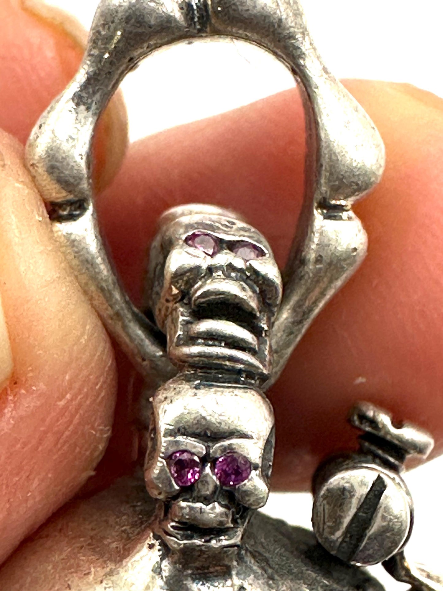 Sterling Silver Skull Pendant with Red Gems: Gothic Biker Jewelry