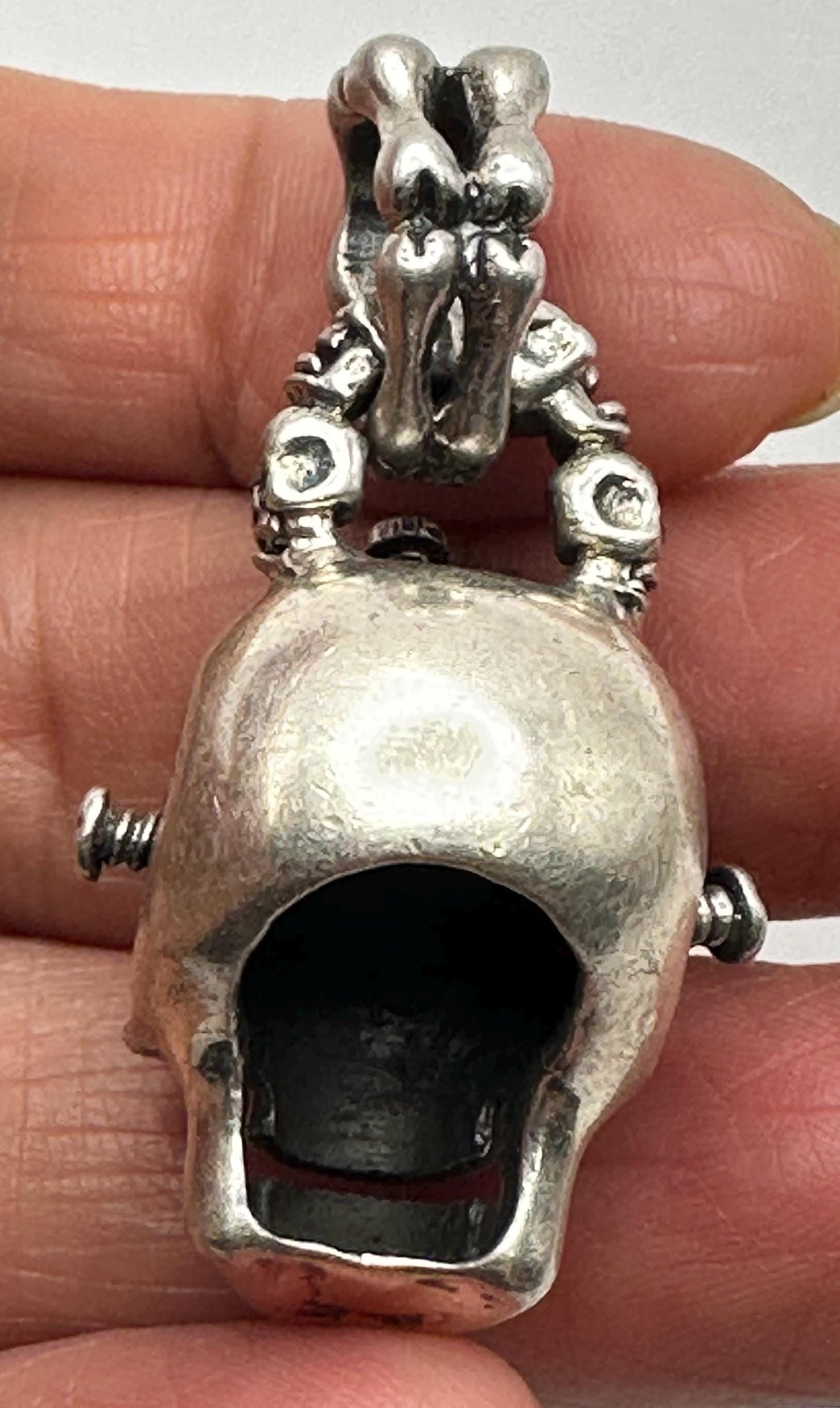 Sterling Silver Skull Pendant with Red Gems: Gothic Biker Jewelry