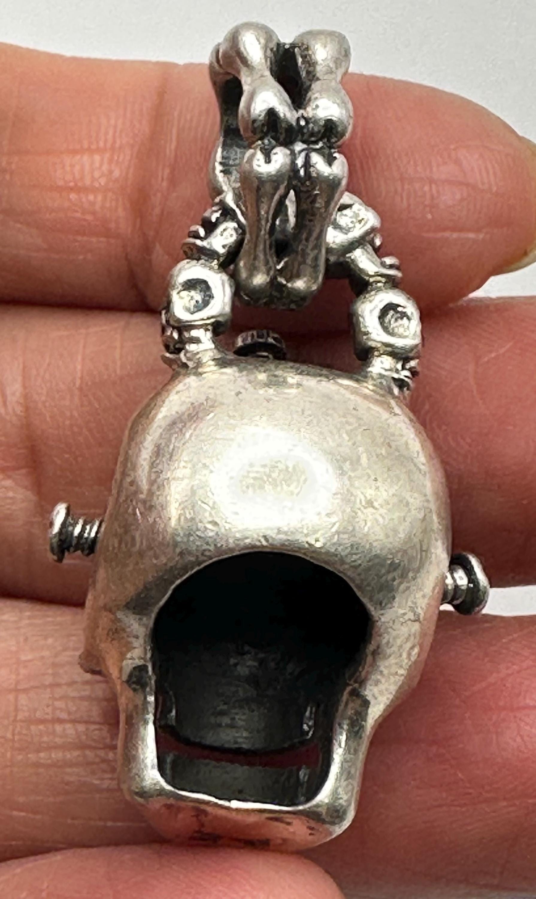 Sterling Silver Skull Pendant with Red Gems: Gothic Biker Jewelry