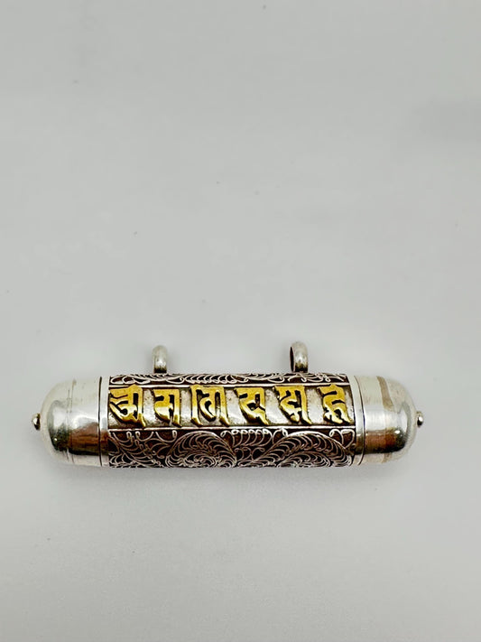 Sterling Silver Ghau Prayer Box Locket: Engraved Buddhist Mantra