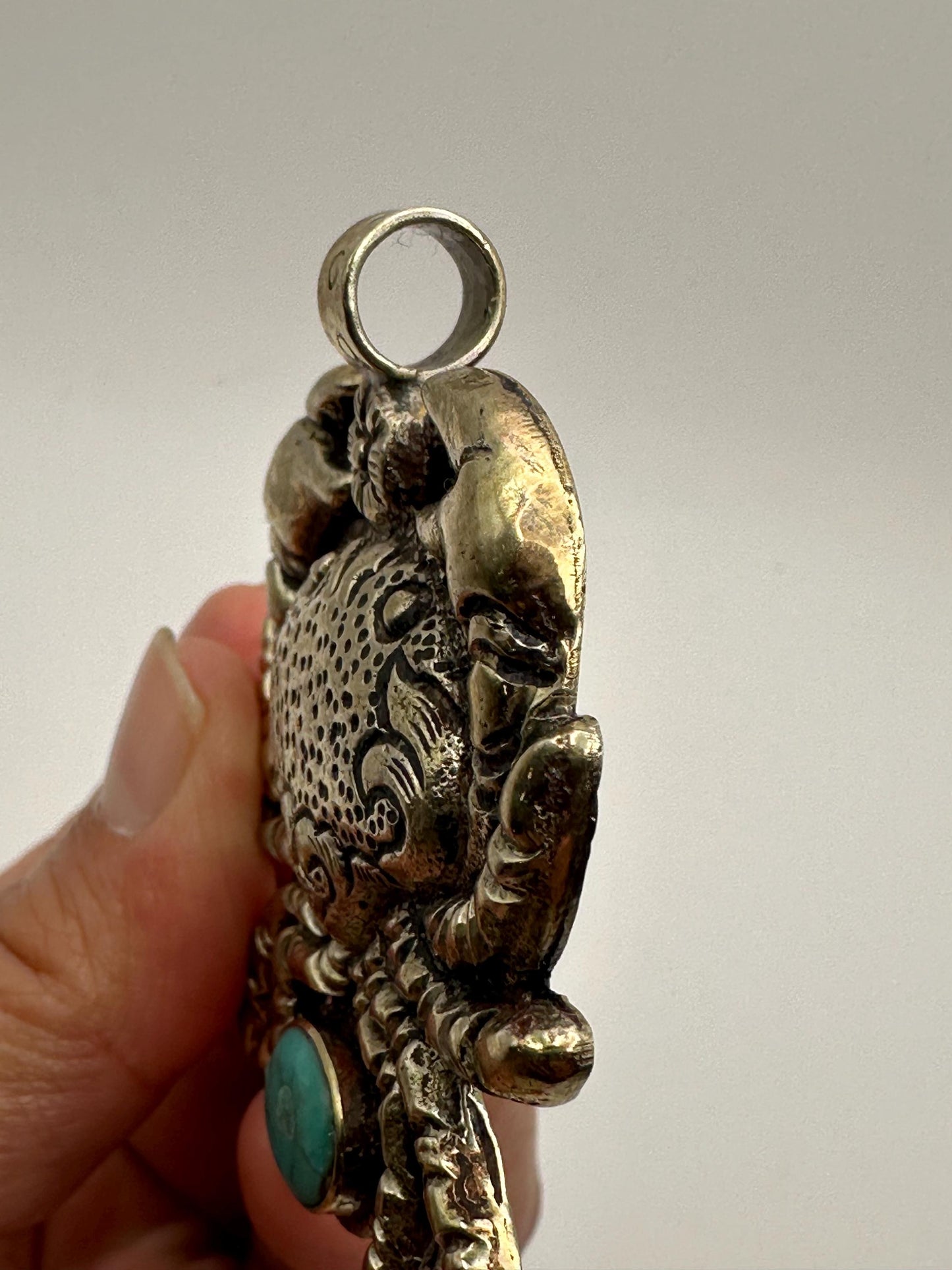crab pendant, handcrafted, Tibetan silver,Turquoise pendant,Nepalese