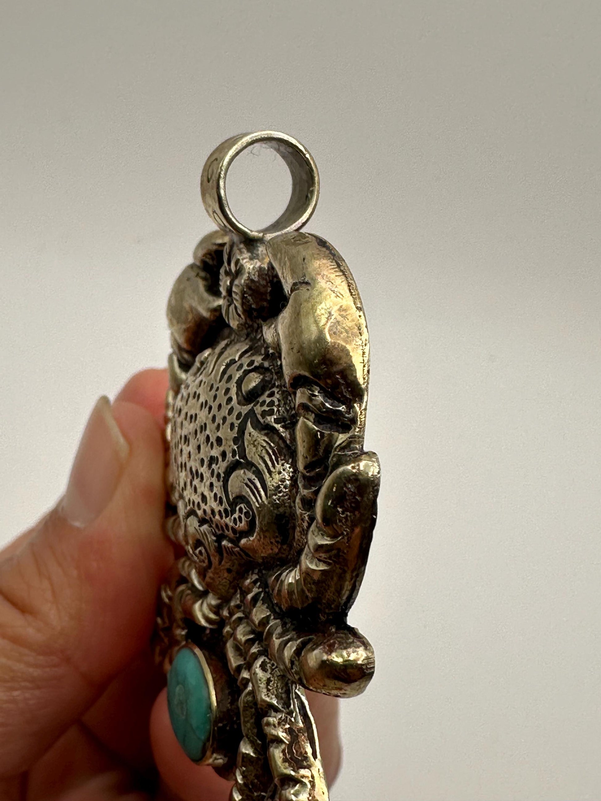 crab pendant, handcrafted, Tibetan silver,Turquoise pendant,Nepalese
