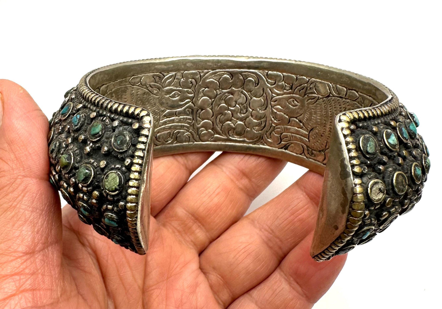Cuff bracelet,bangle,Turquoise, handcrafted,Tibetan silver,ethnic design,Himalayan,Nepalese