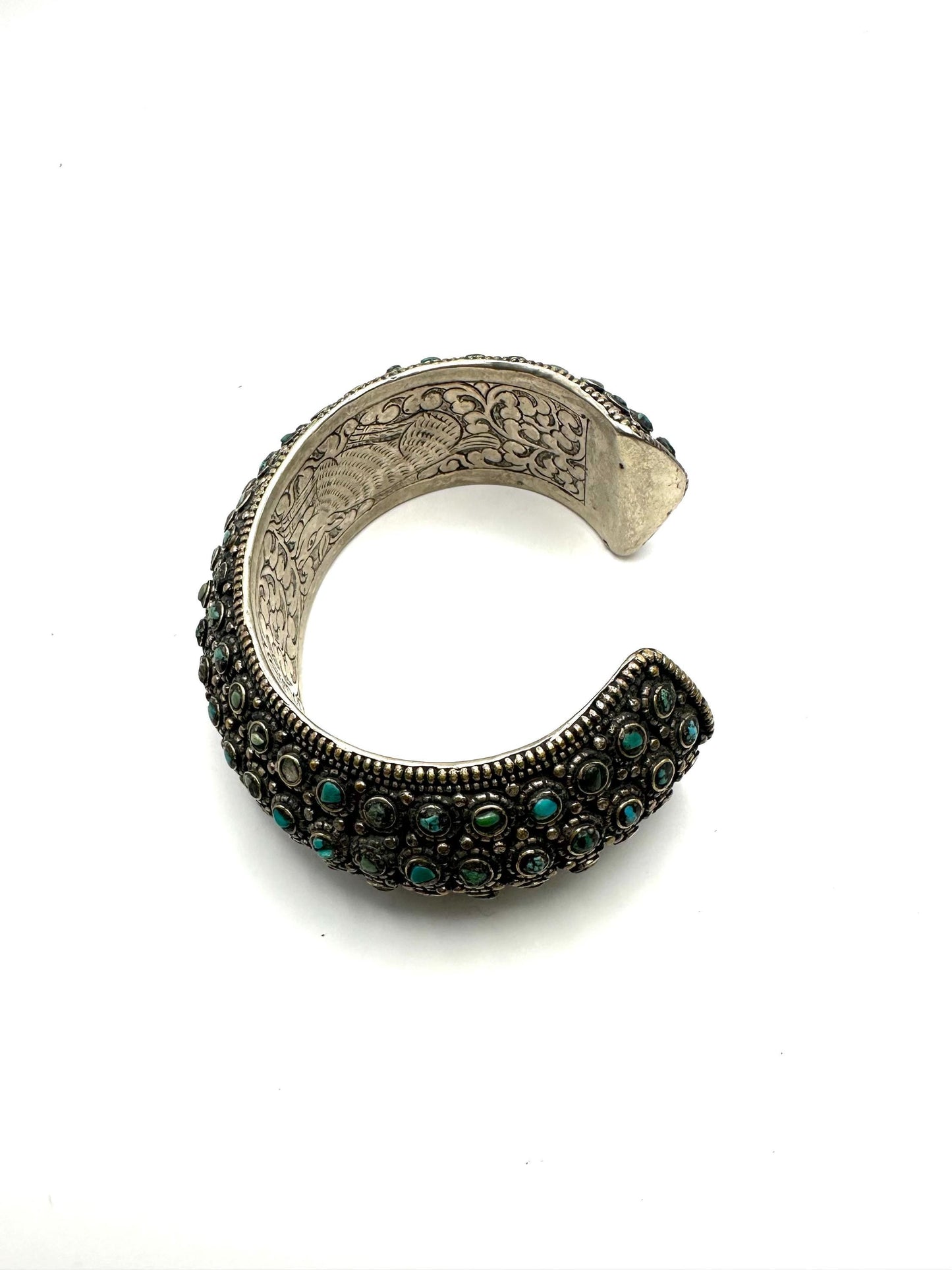 Cuff bracelet,bangle,Turquoise, handcrafted,Tibetan silver,ethnic design,Himalayan,Nepalese