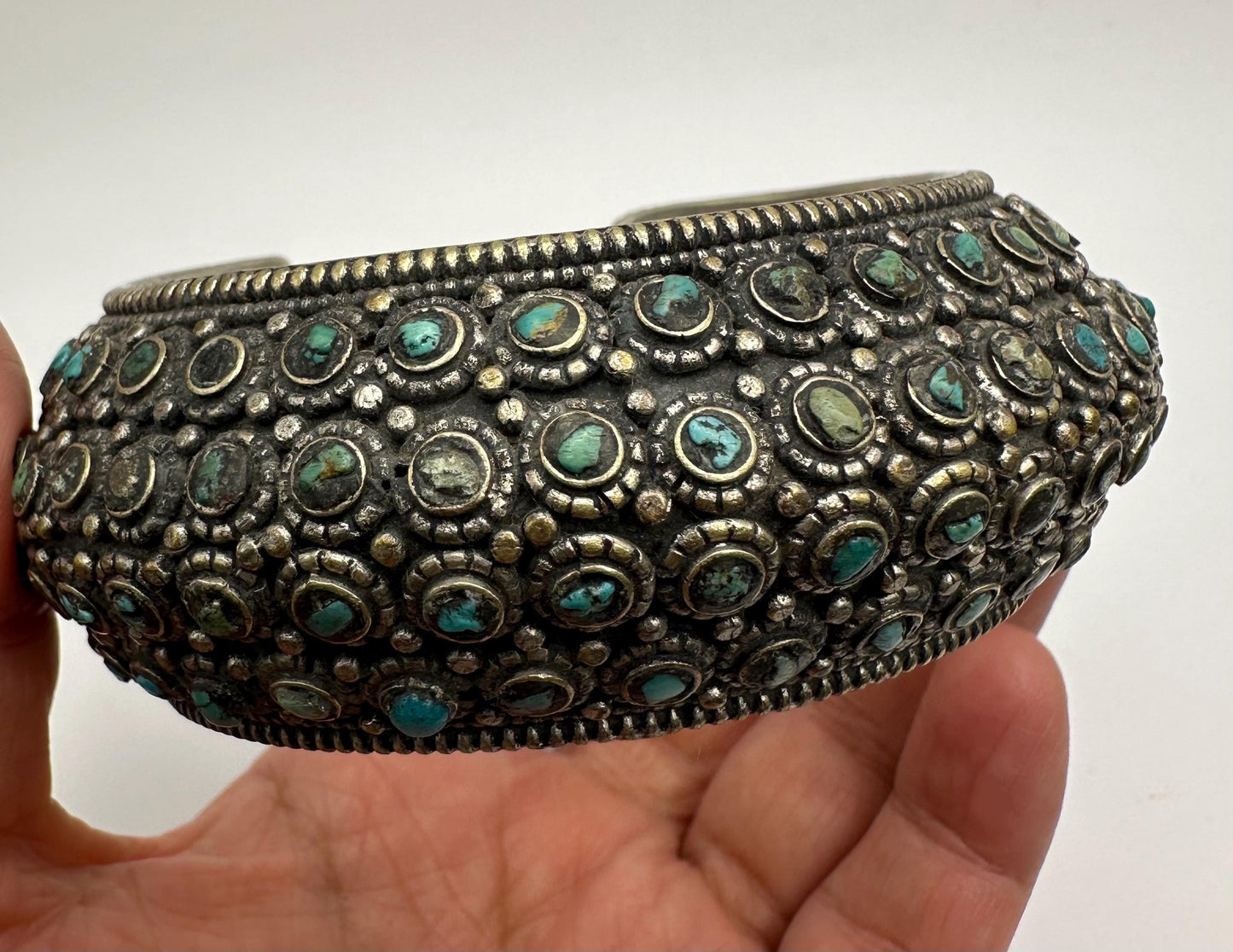 Cuff bracelet,bangle,Turquoise, handcrafted,Tibetan silver,ethnic design,Himalayan,Nepalese